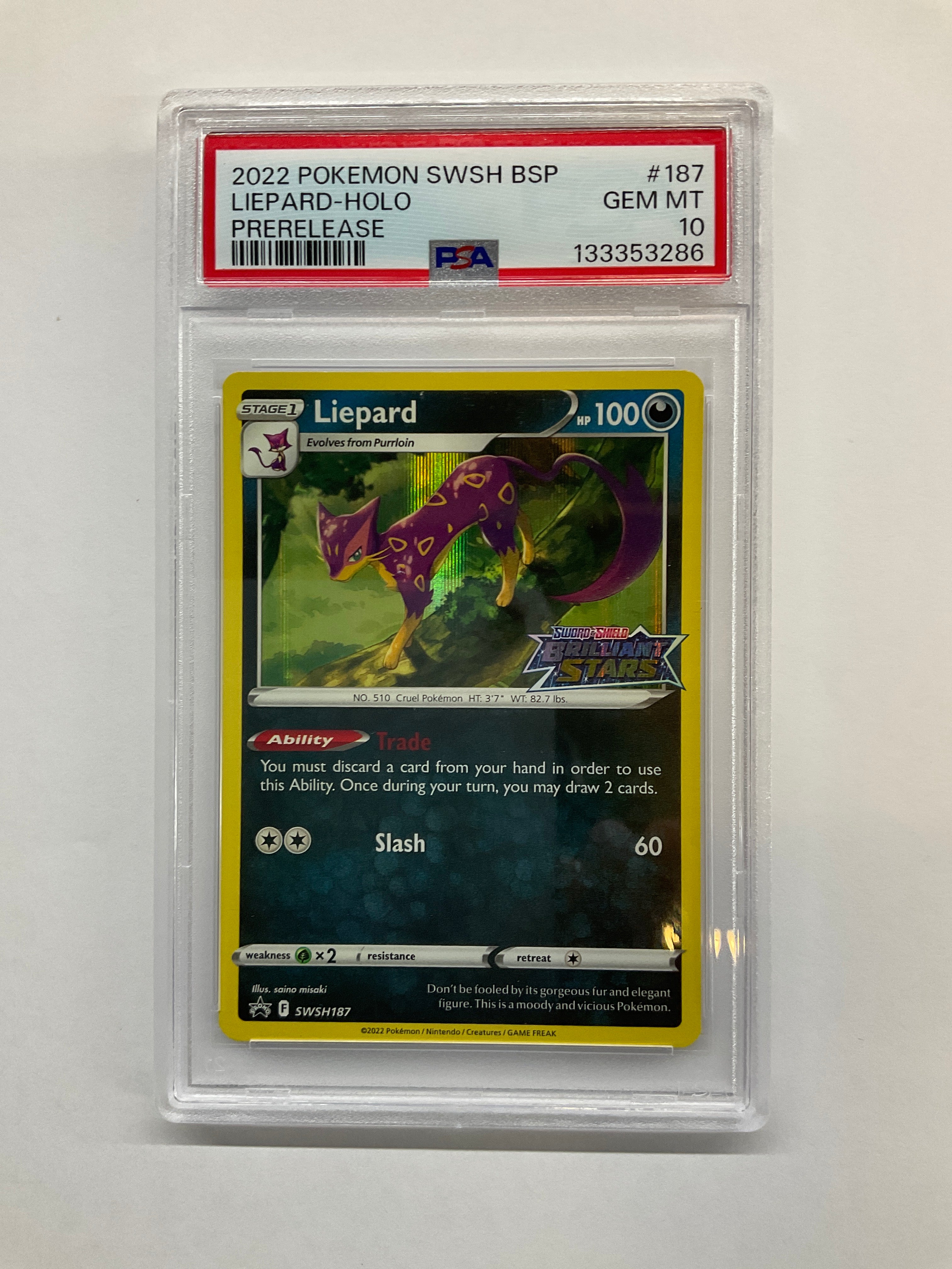 2022 Pokemon Promo Liepard Holo XY187 Prerelease PSA 10