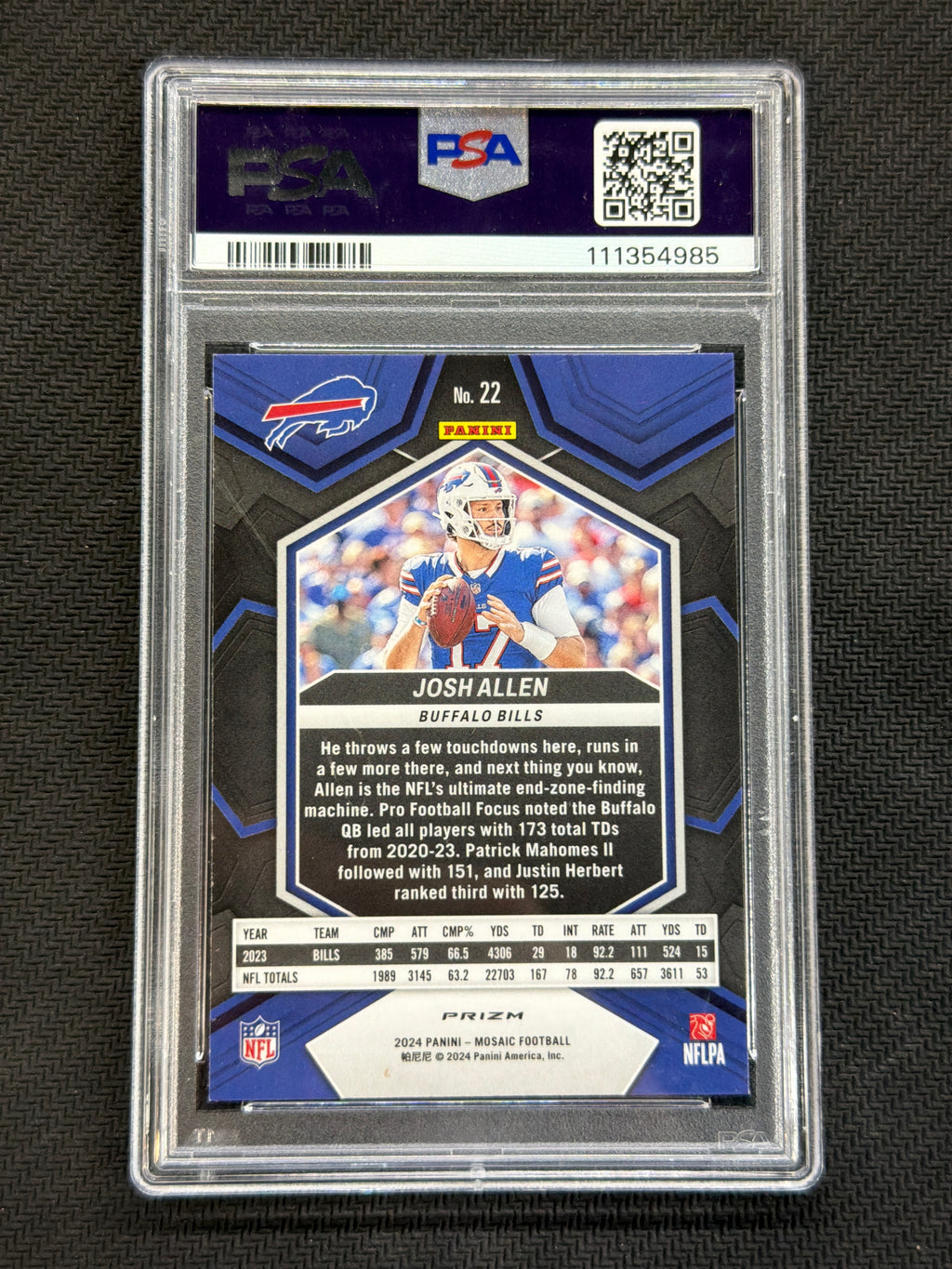 2024 Mosaic Josh Allen Honeycomb #22 PSA 9 Bills 985