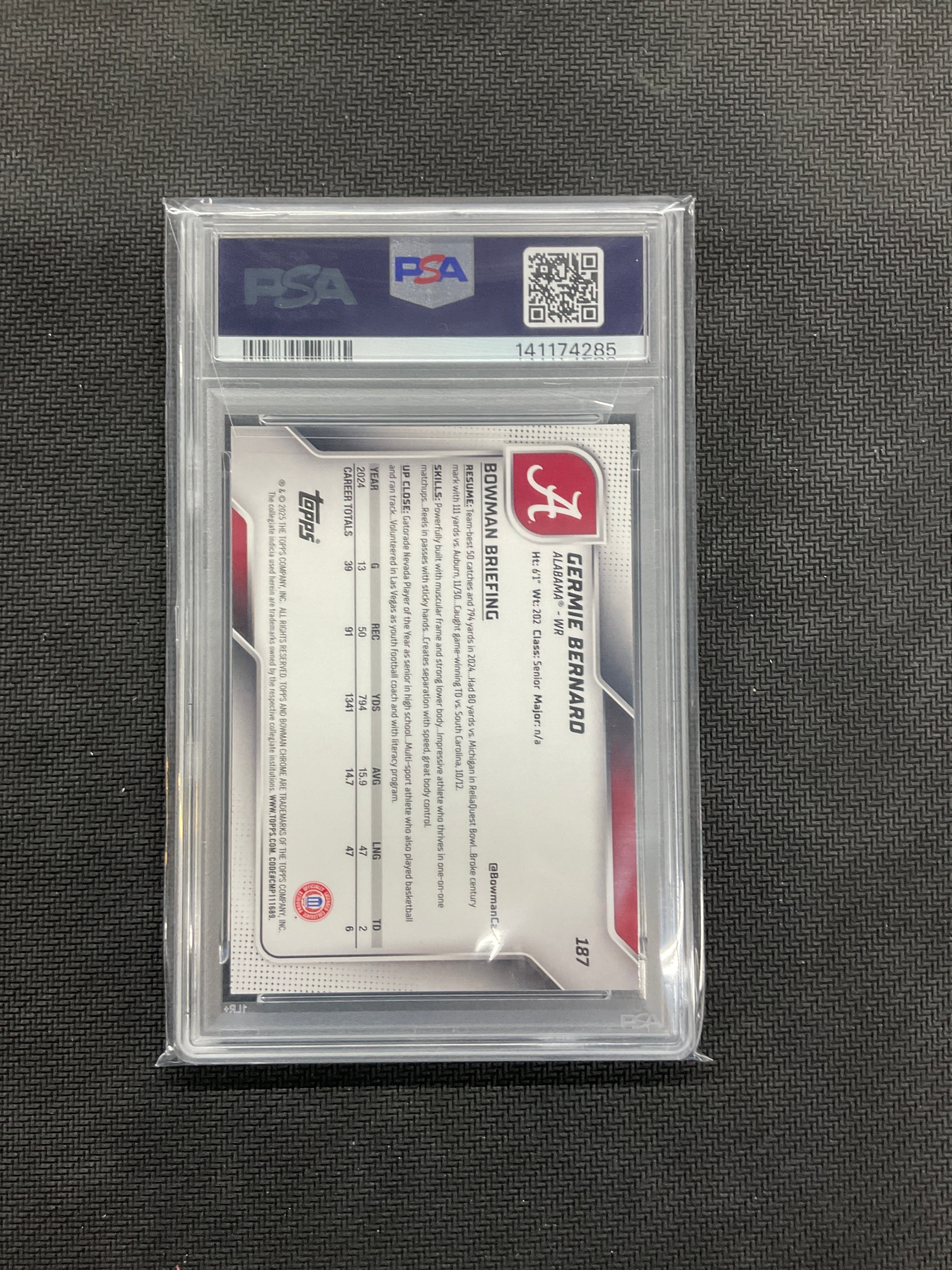 2025 Bowman U Chrome Germie Bernard Lime Green /275 PSA 10 Alabama
