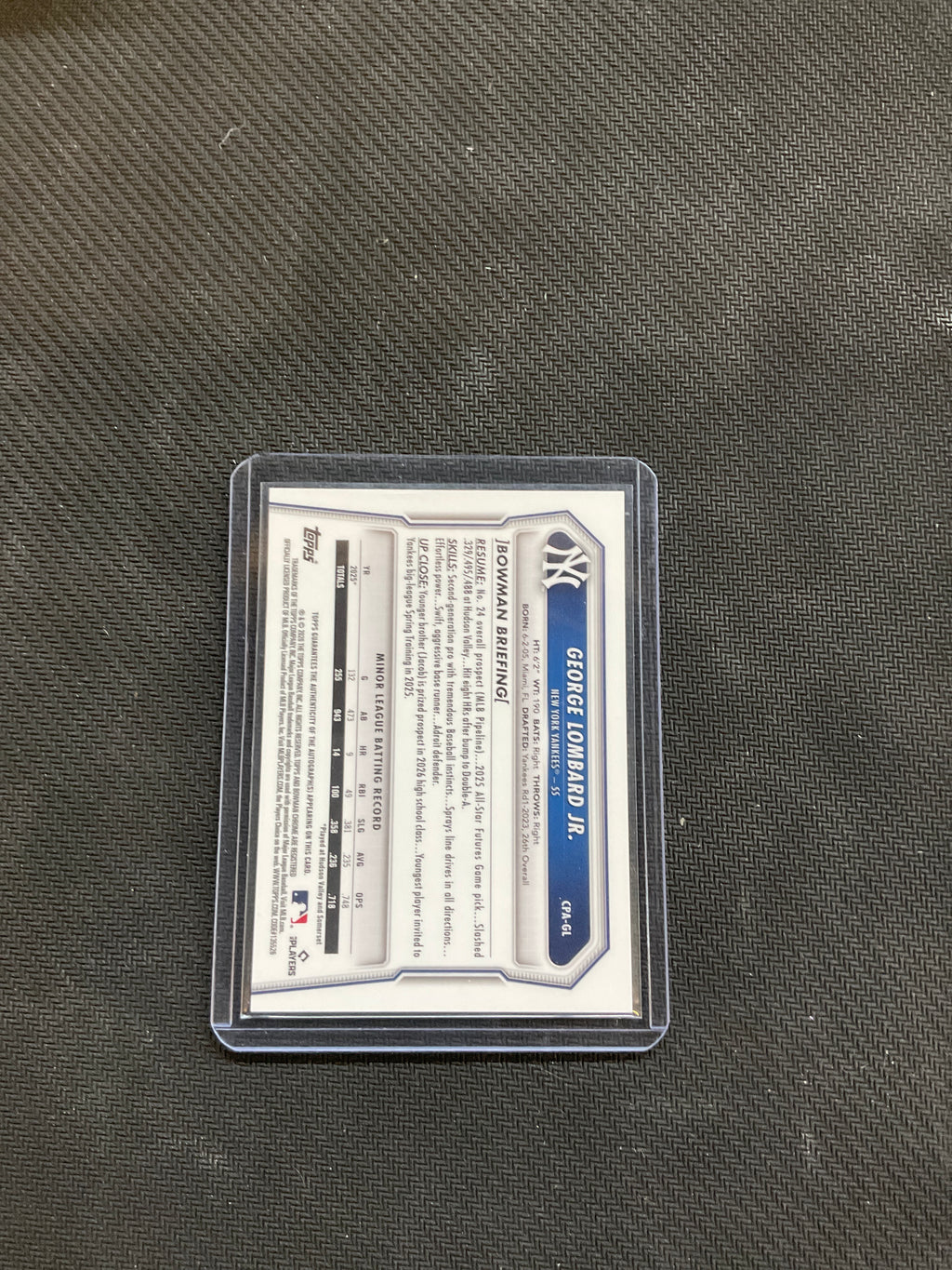 2026 Bowman George Lombard Jr. Green Shimmer Auto /99 Yankees