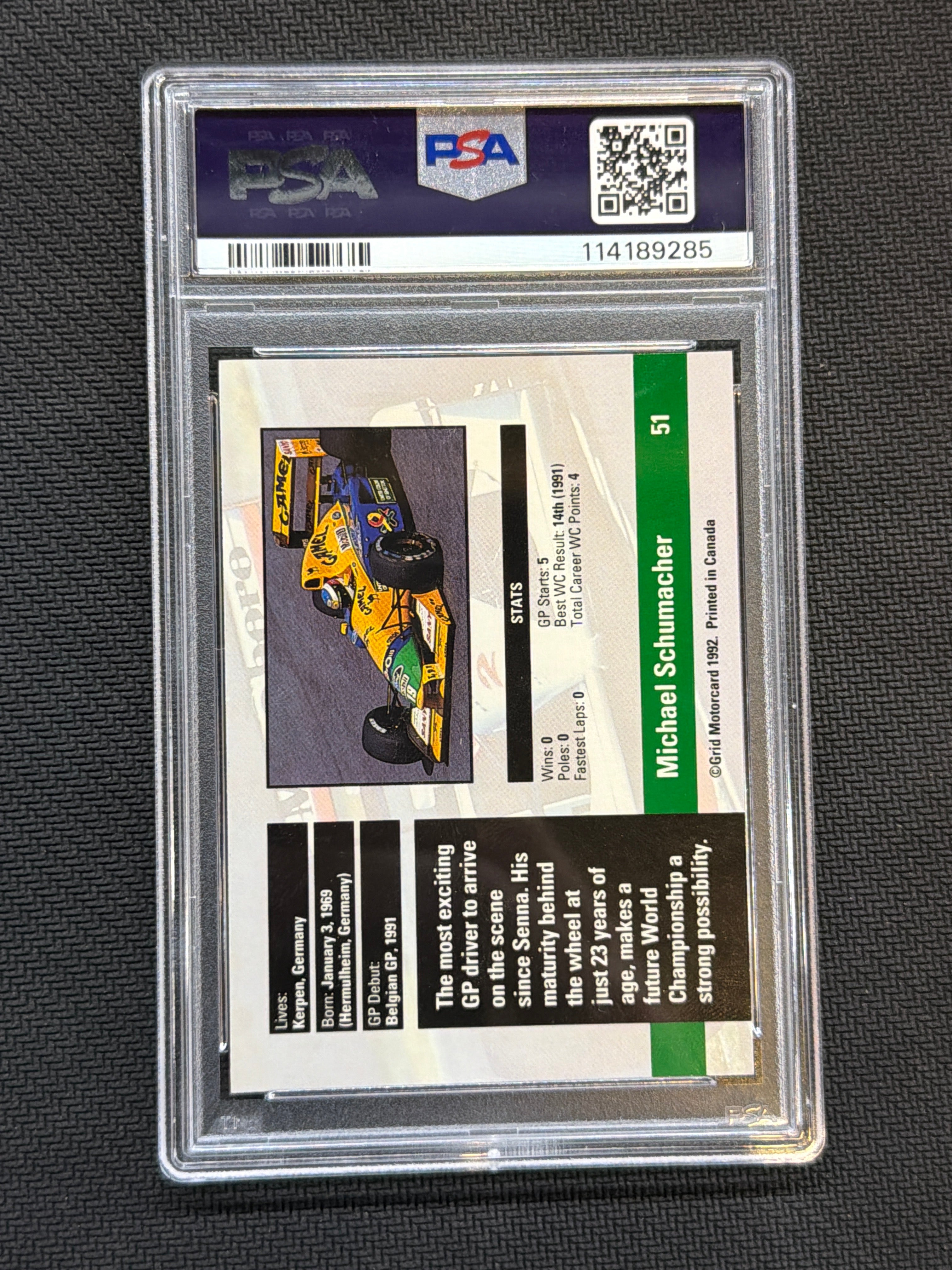 1992 Grid Formula 1 Michael Schumacher #51 PSA 5 285