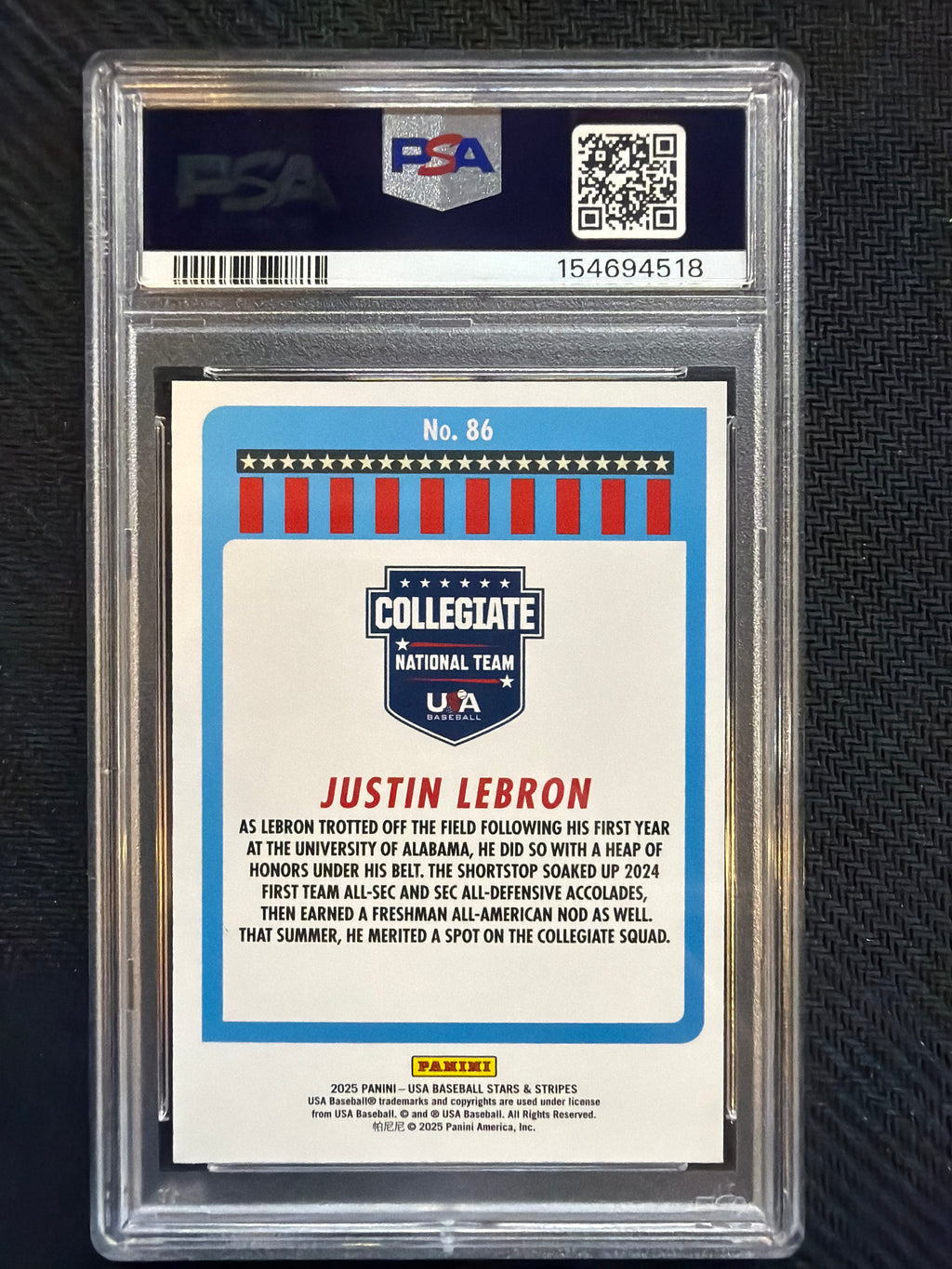 2025 Panini Stars & Stripes Justin LeBron Rookie PSA 7 518