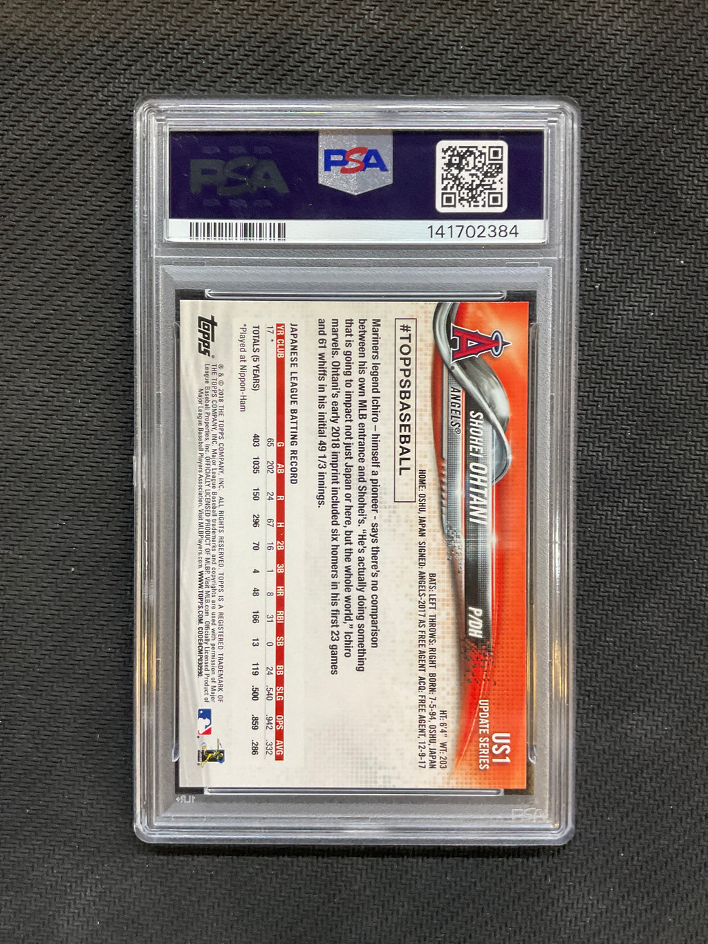 2018 Topps Update Shohei Ohtani Rookie #US1 PSA 10 384