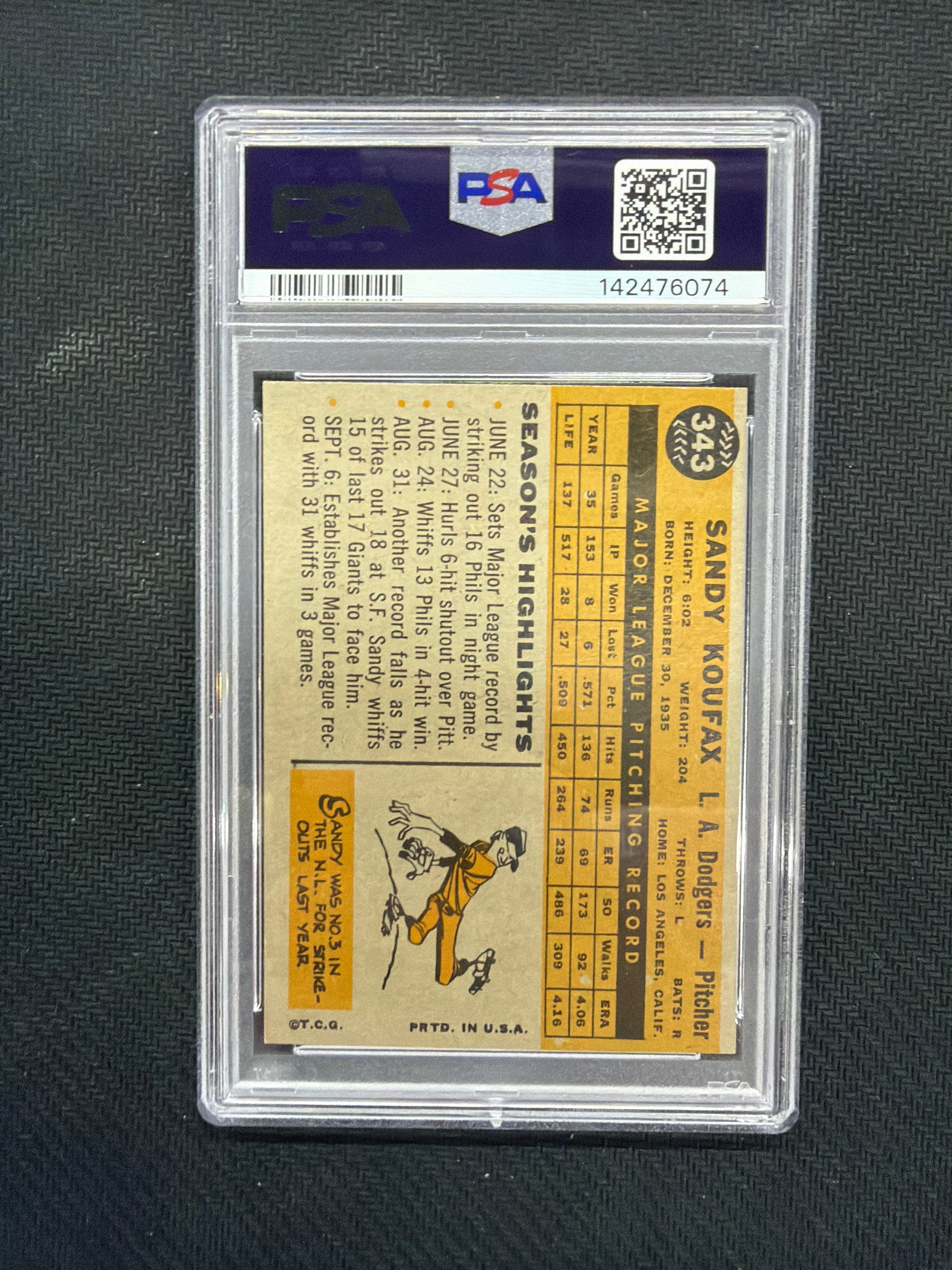 1960 Topps Sandy Koufax PSA 7 Dodgers