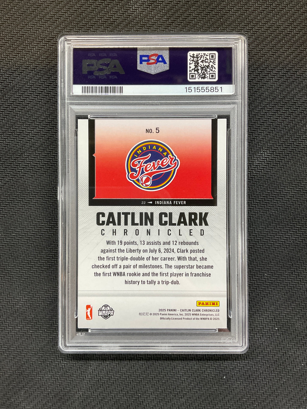2025 Panini Caitlin Clark Chronicles First Triple Double #5 PSA 8 851