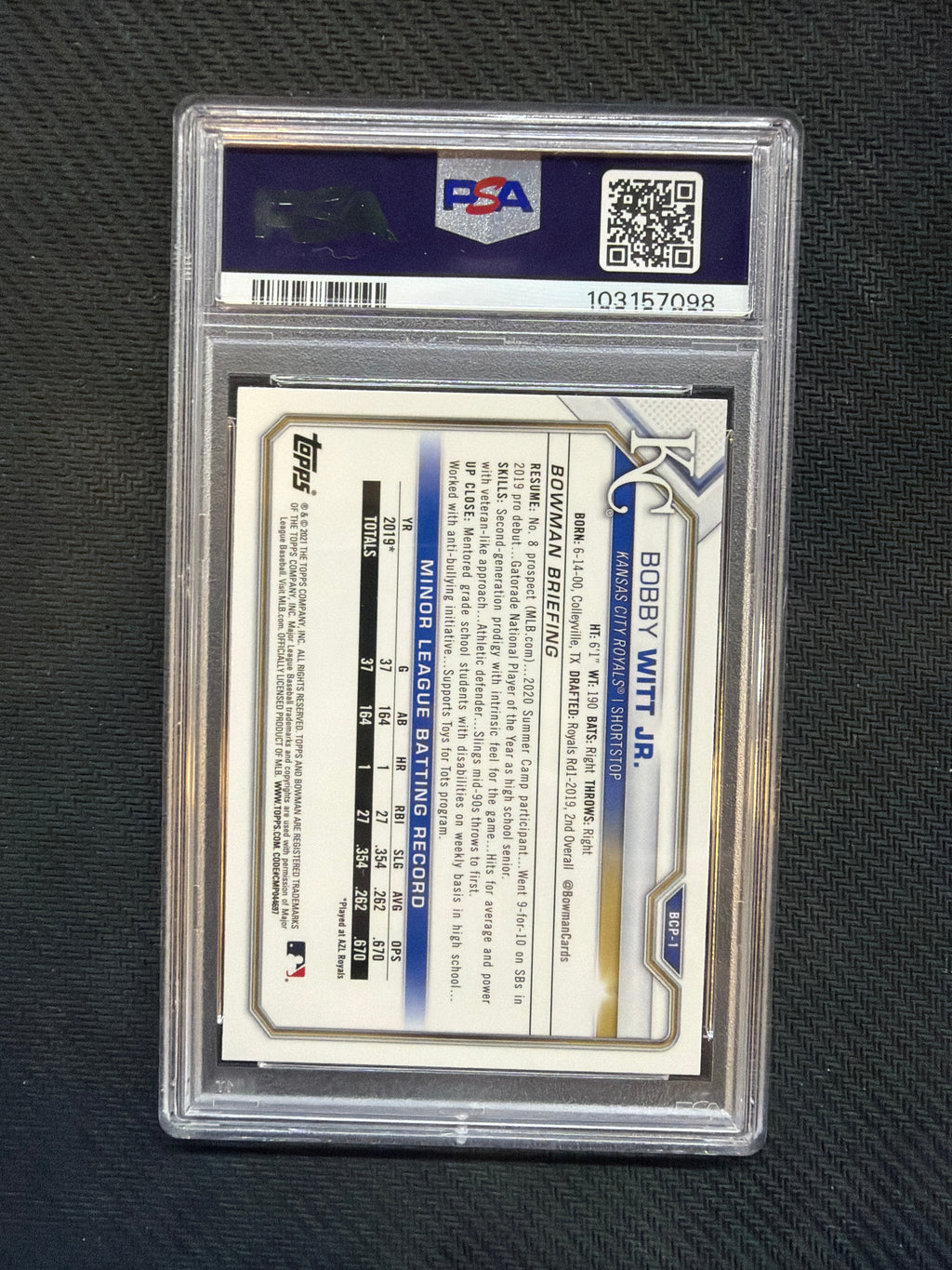 2021 Bowman Mega Box Bobby Witt Jr Chroem PSA 10 Royals