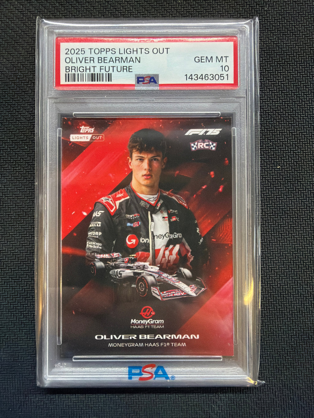 2025 Topps Lights Out Oliver Bearman Bright Future Rookie PSA 10