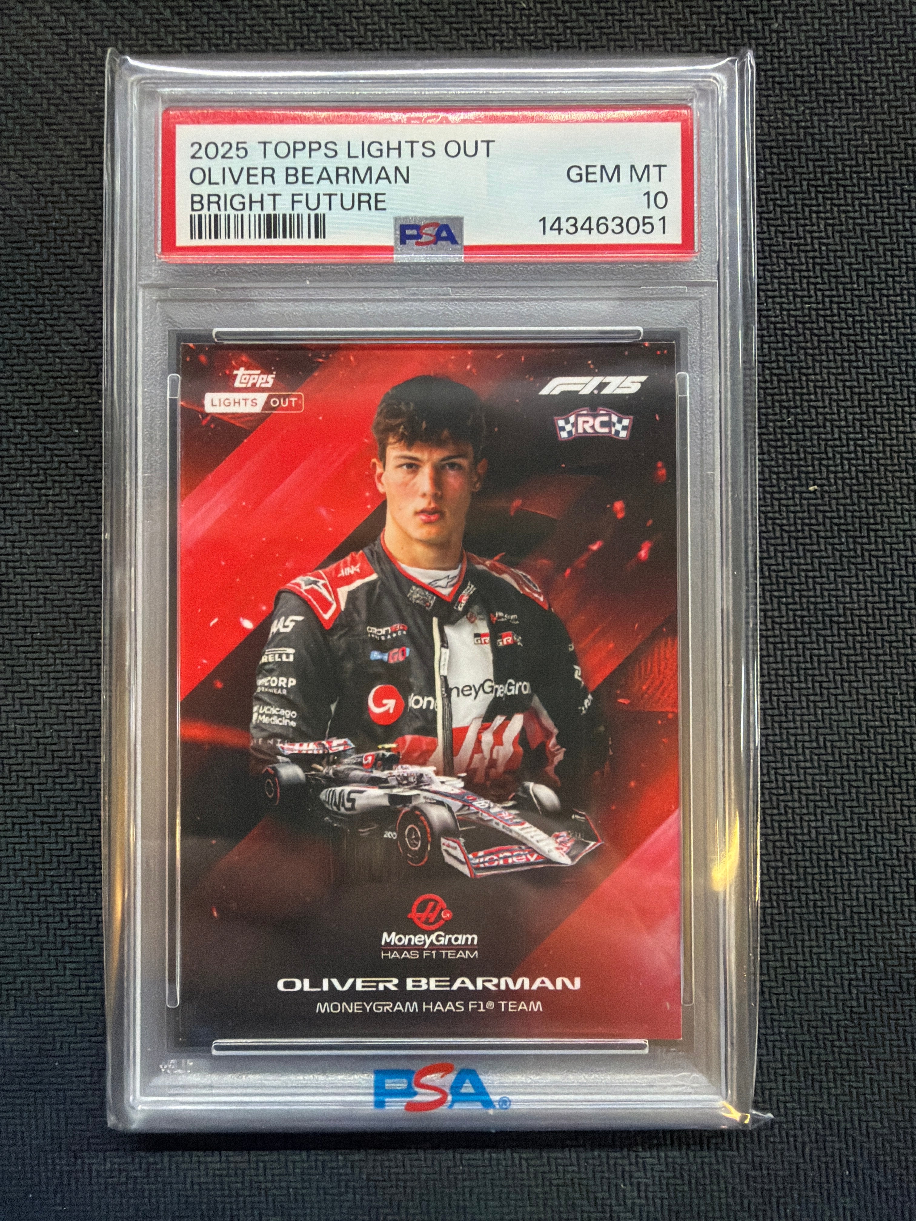 2025 Topps Lights Out Oliver Bearman Bright Future Rookie PSA 10