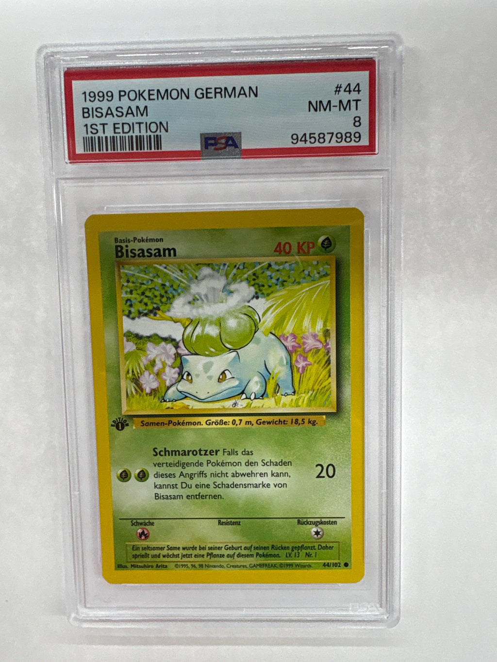 1999 German Pokemon 1st Edition Bisasam (Bulbasuar) 44 PSA 8