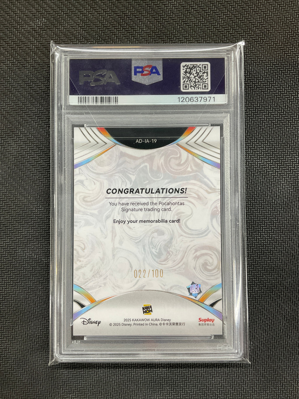2025 Kakawow Aura Disney Pocahontas Signature #19 /100 PSA 10