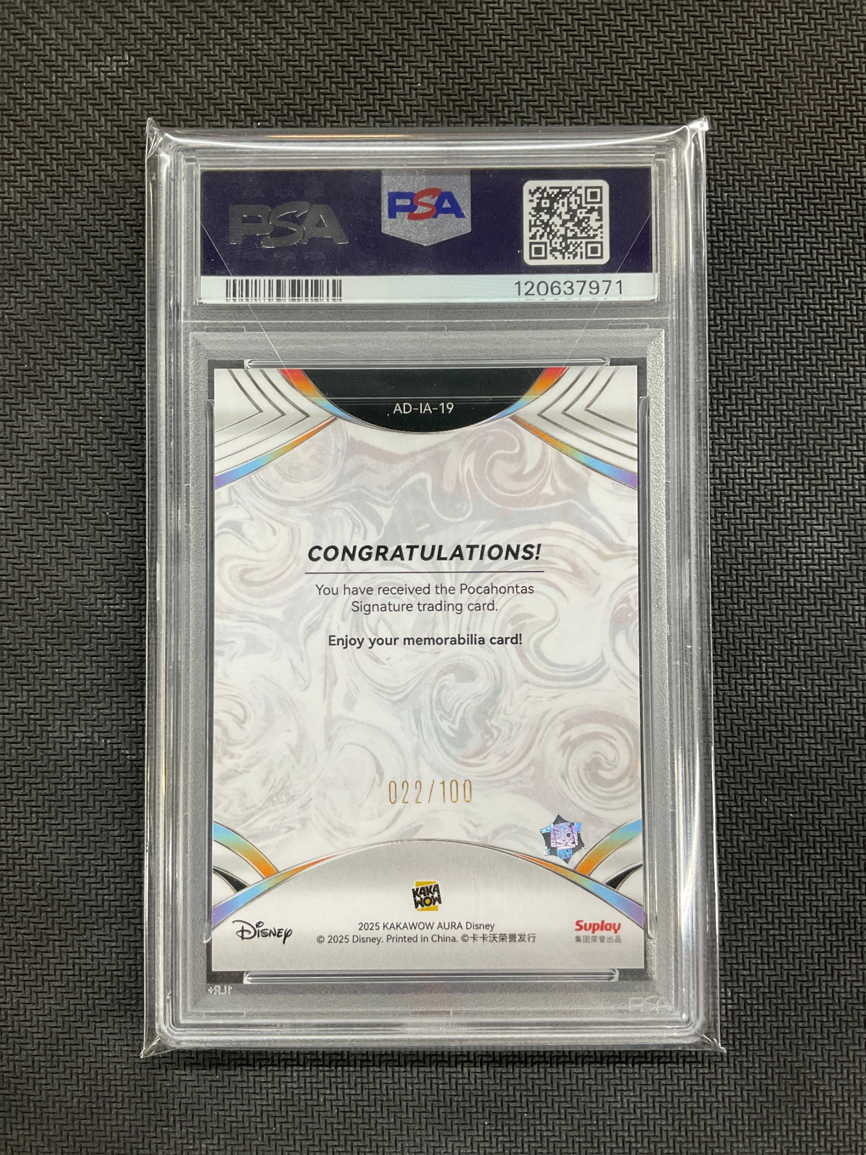 2025 Kakawow Aura Disney Pocahontas Signature #19 /100 PSA 10