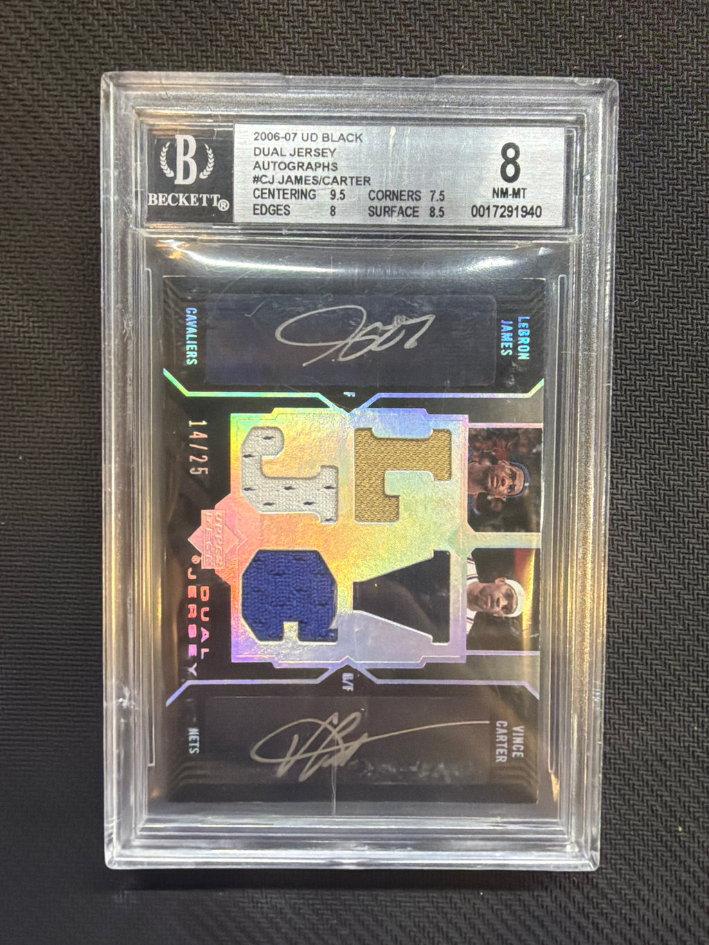2006-07 Upper Deck Black Dual LeBron James Vince Carter Patch Auto /25