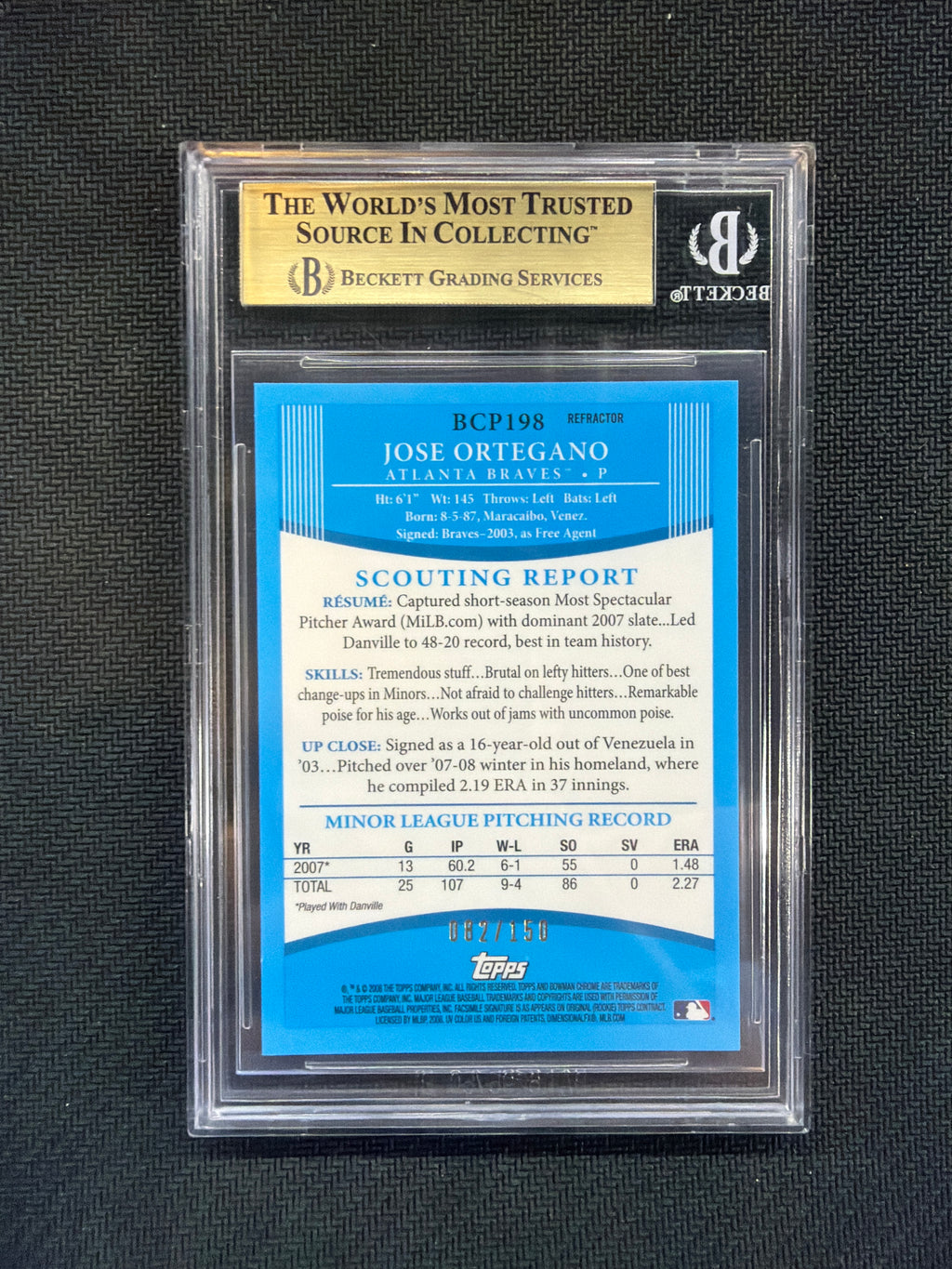 2008 Bowman Chrome Jose Ortegano Blue Auto /150 BGS 9.5 Braves