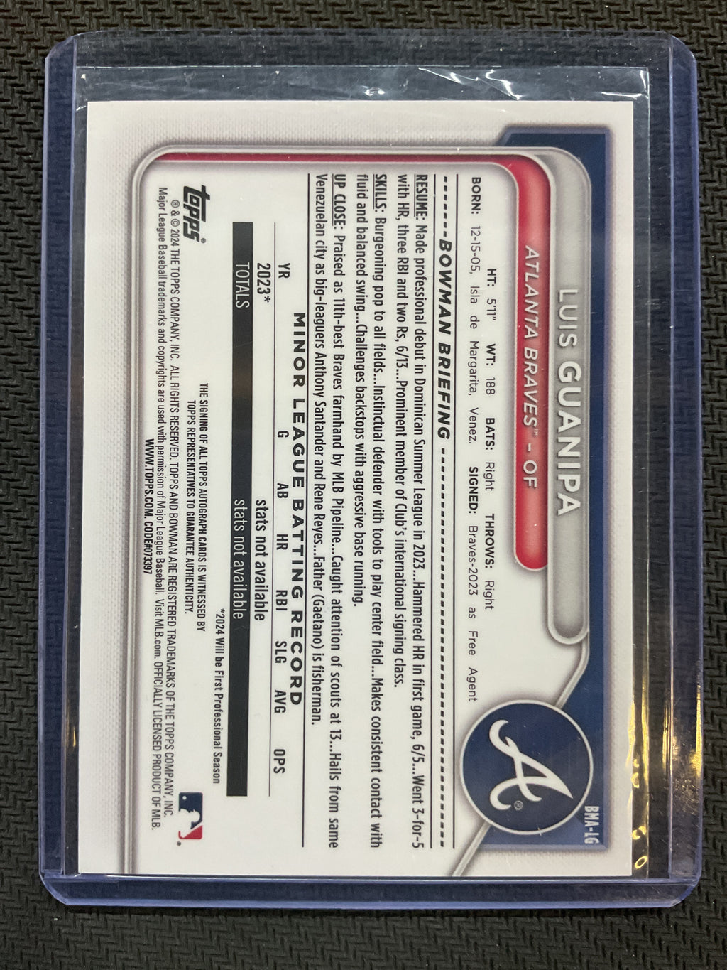 Bowman Chrome Luis Guanipa Mojo Auto Braves