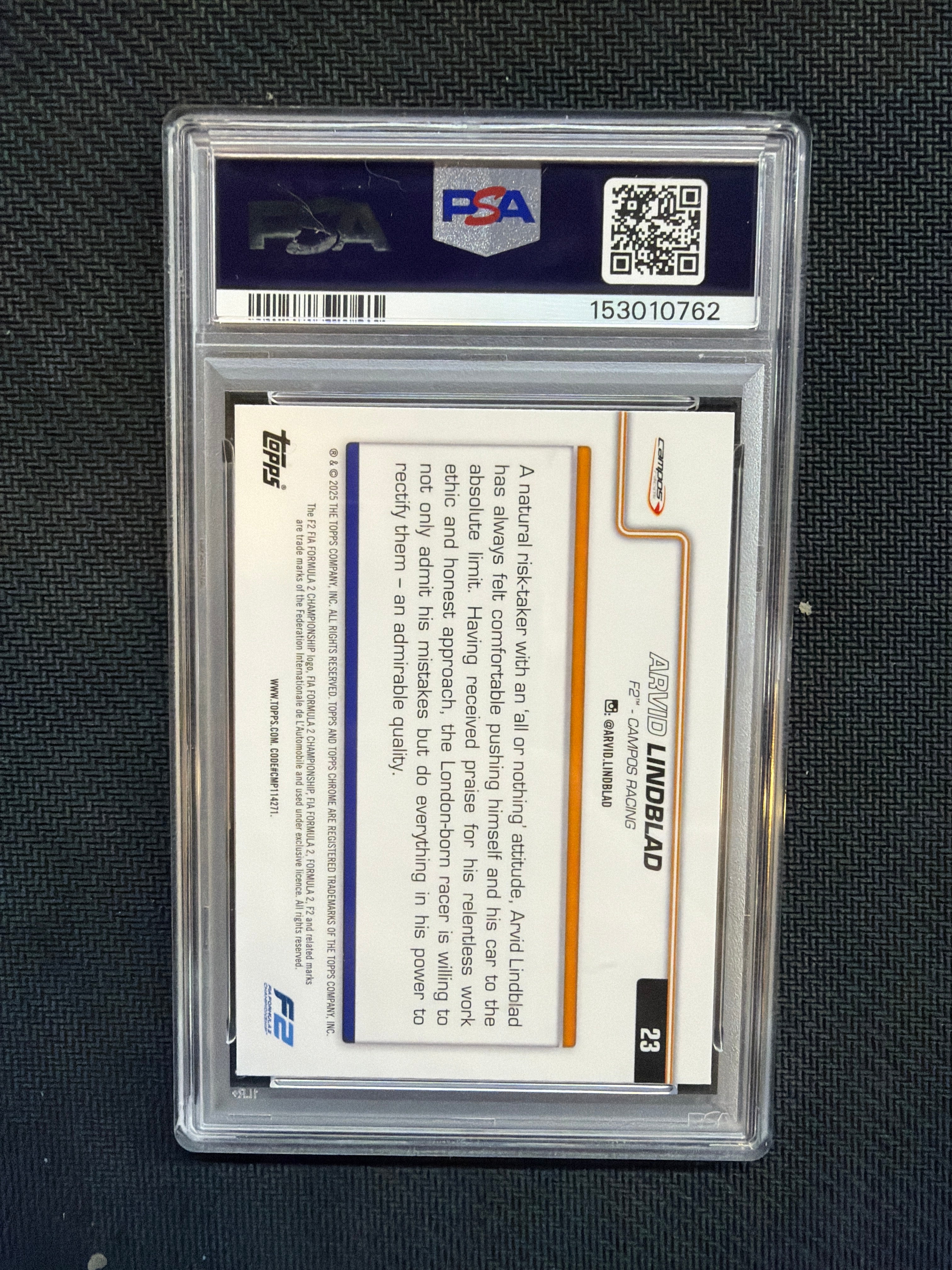 2025 Topps Chrome Sapphire F1 Arvid Linblad Rookie PSA 8