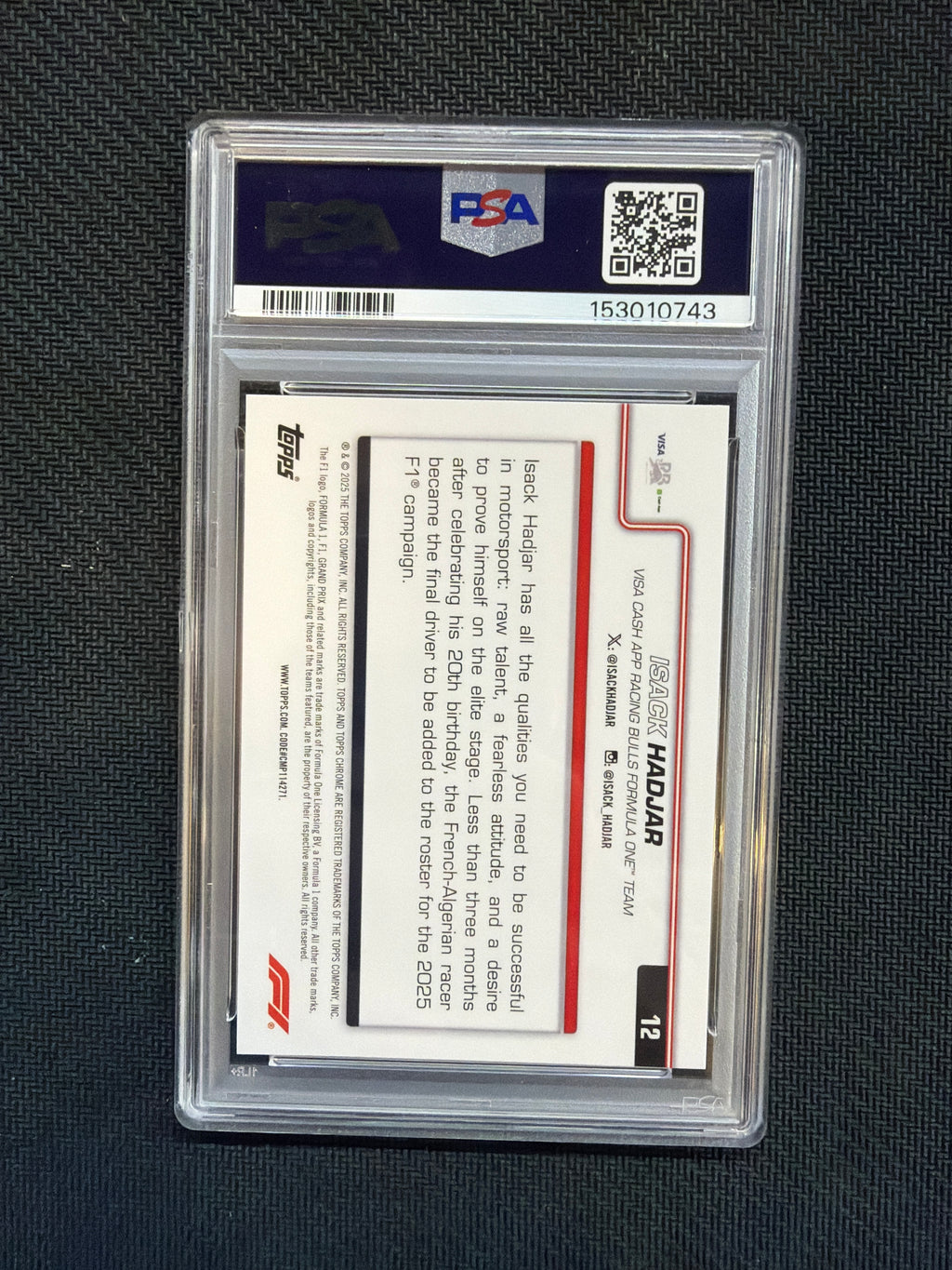 2025 Topps Chrome Sapphire F1 Isack Hadjar Yellow /75 PSA 9