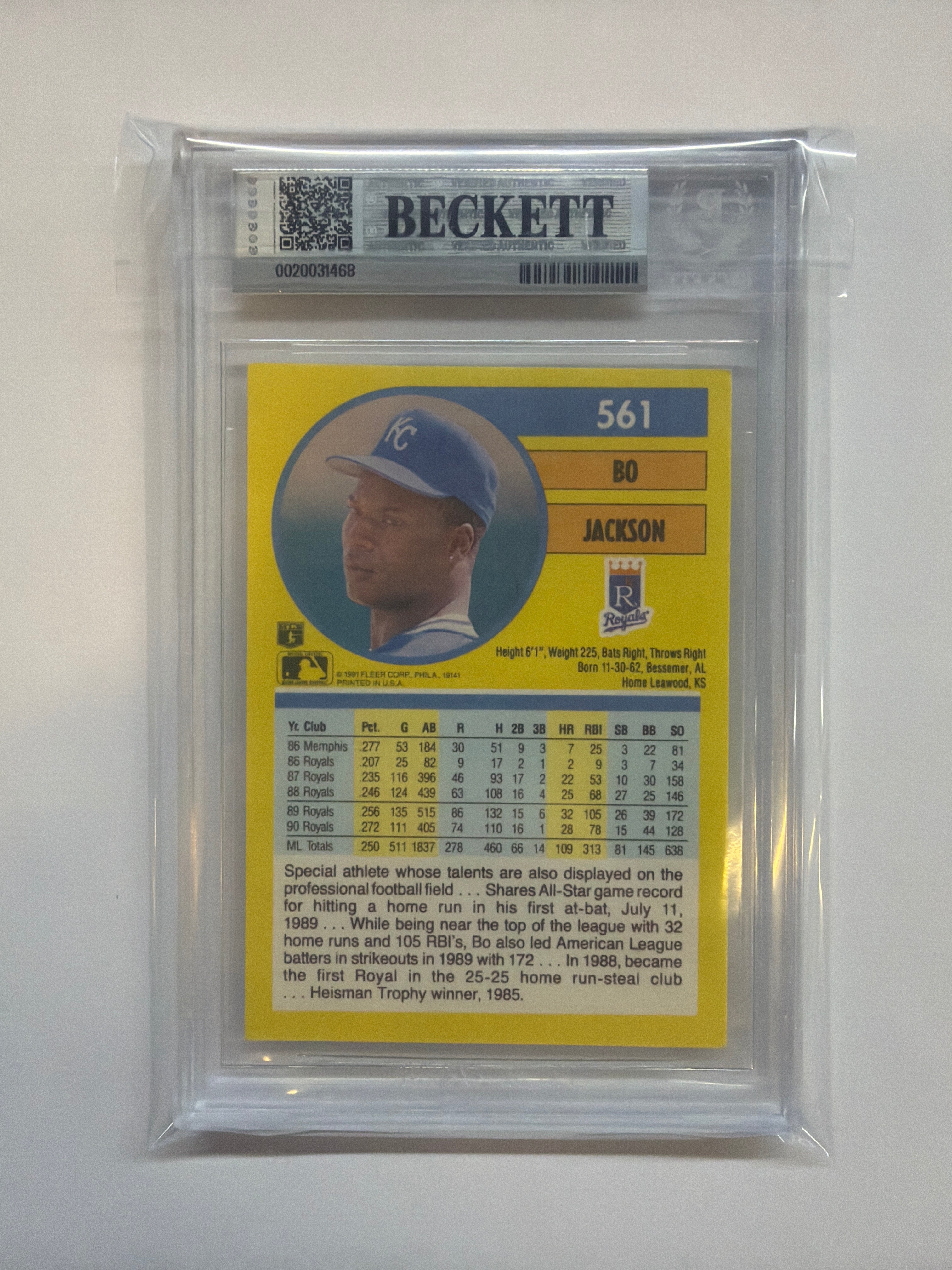 1991 Fleer #561 Bo Jackson BGS 5 Royals