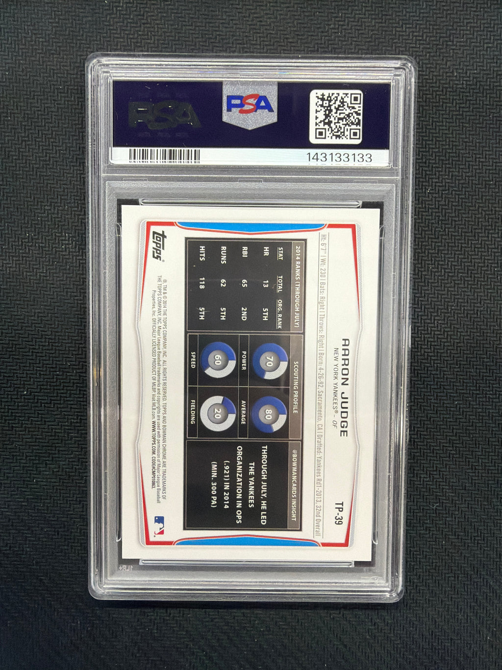 2014 Bowman Draft Prospects Aaron Judge Top Prospects PSA 10 Yankees