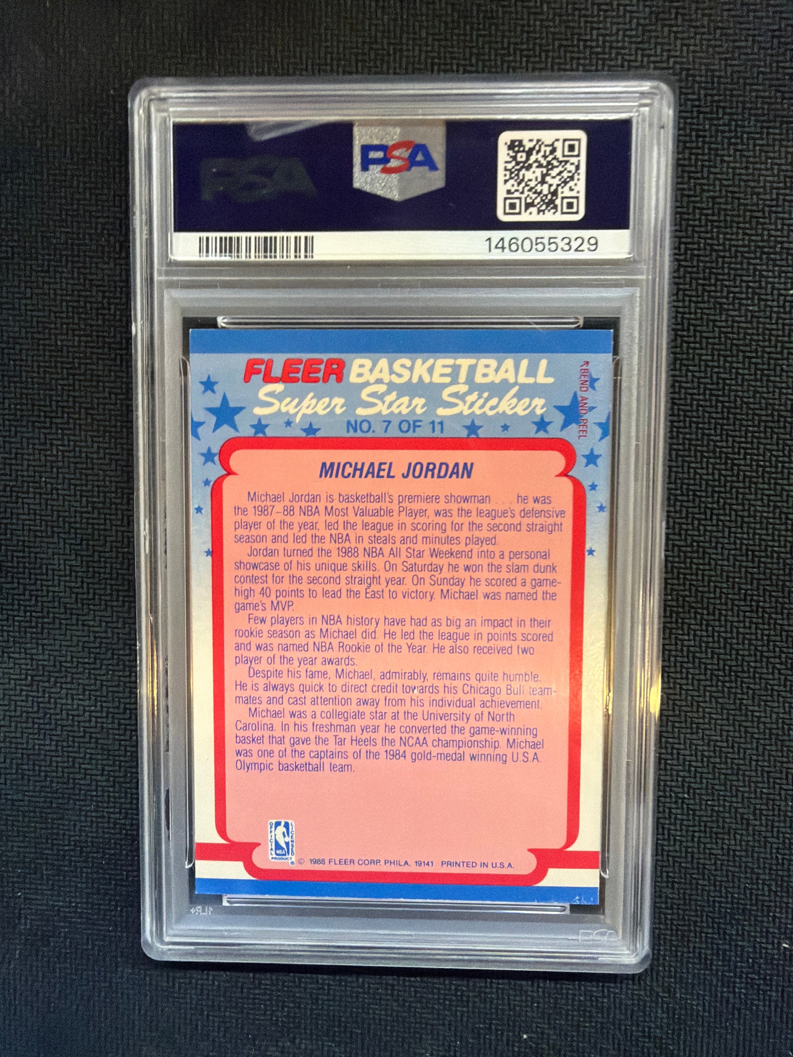 1988 Fleer Sticker Michael Jordan #7 PSA 7 Bulls 329