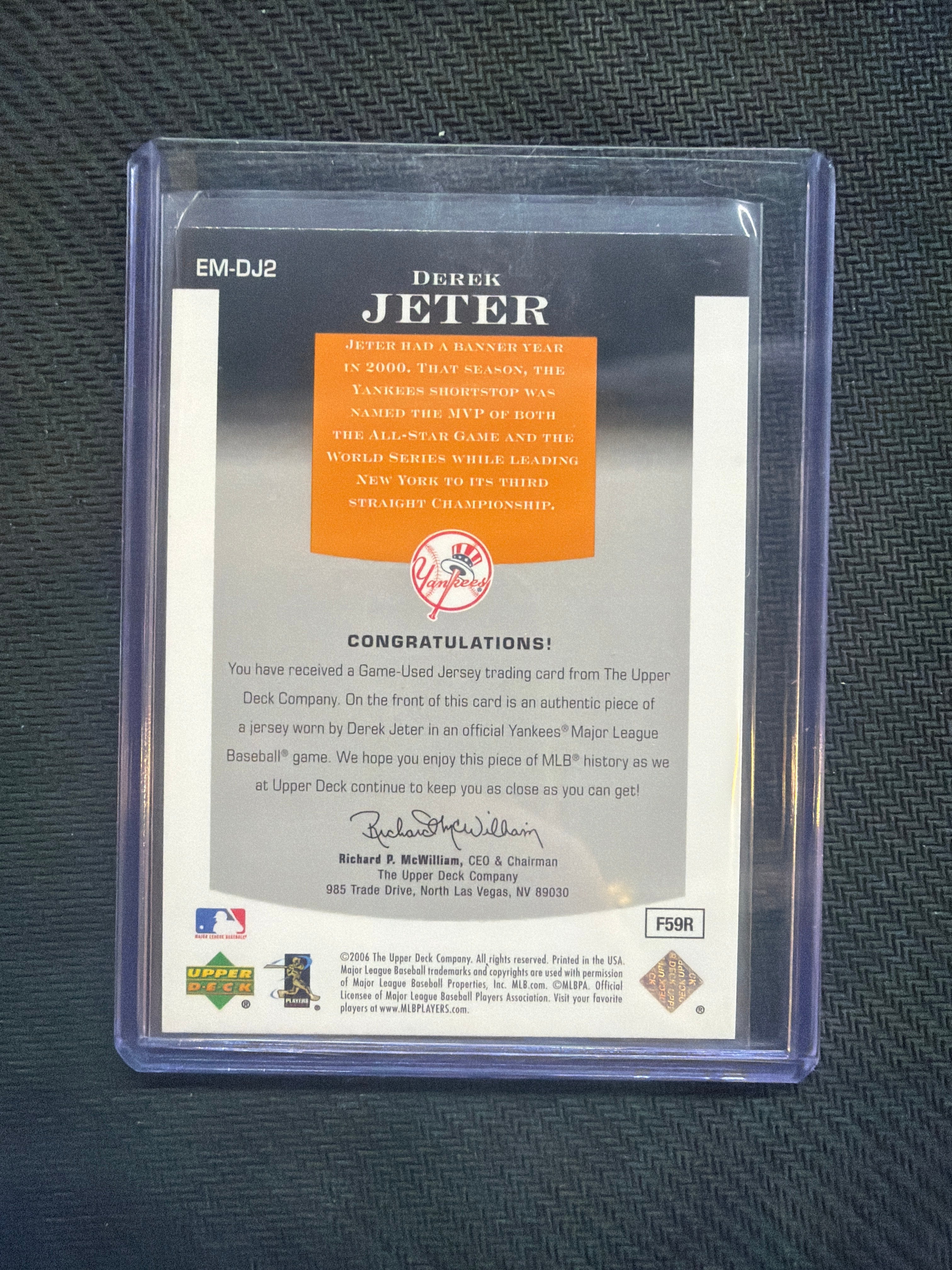 2006 Upper Deck Derek Jeter Epic Materials /185 GAME USED