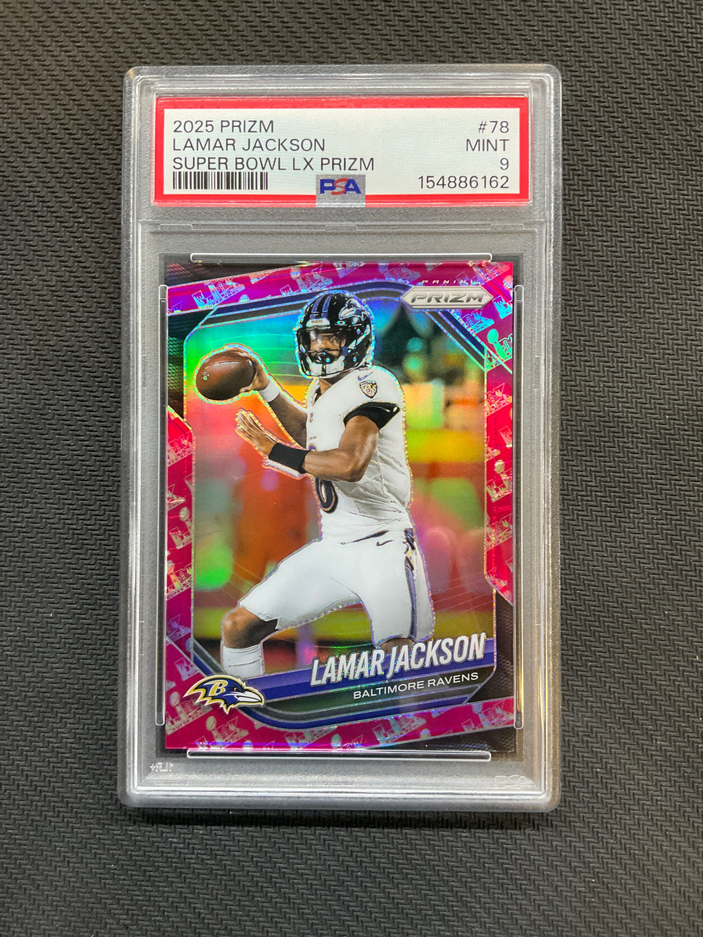 2025 Prizm Lamar Jackson Super Bowl LX Prizm /60 PSA 9