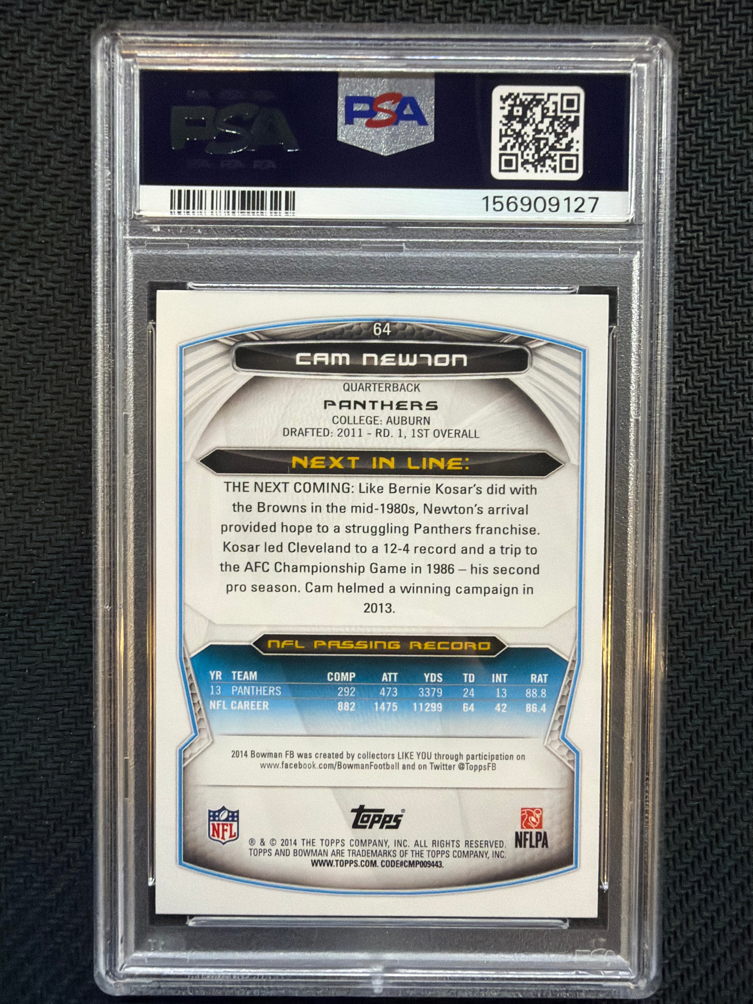 2014 Bowman Cam Newton Silver Ice #64 PSA 10 Panthers