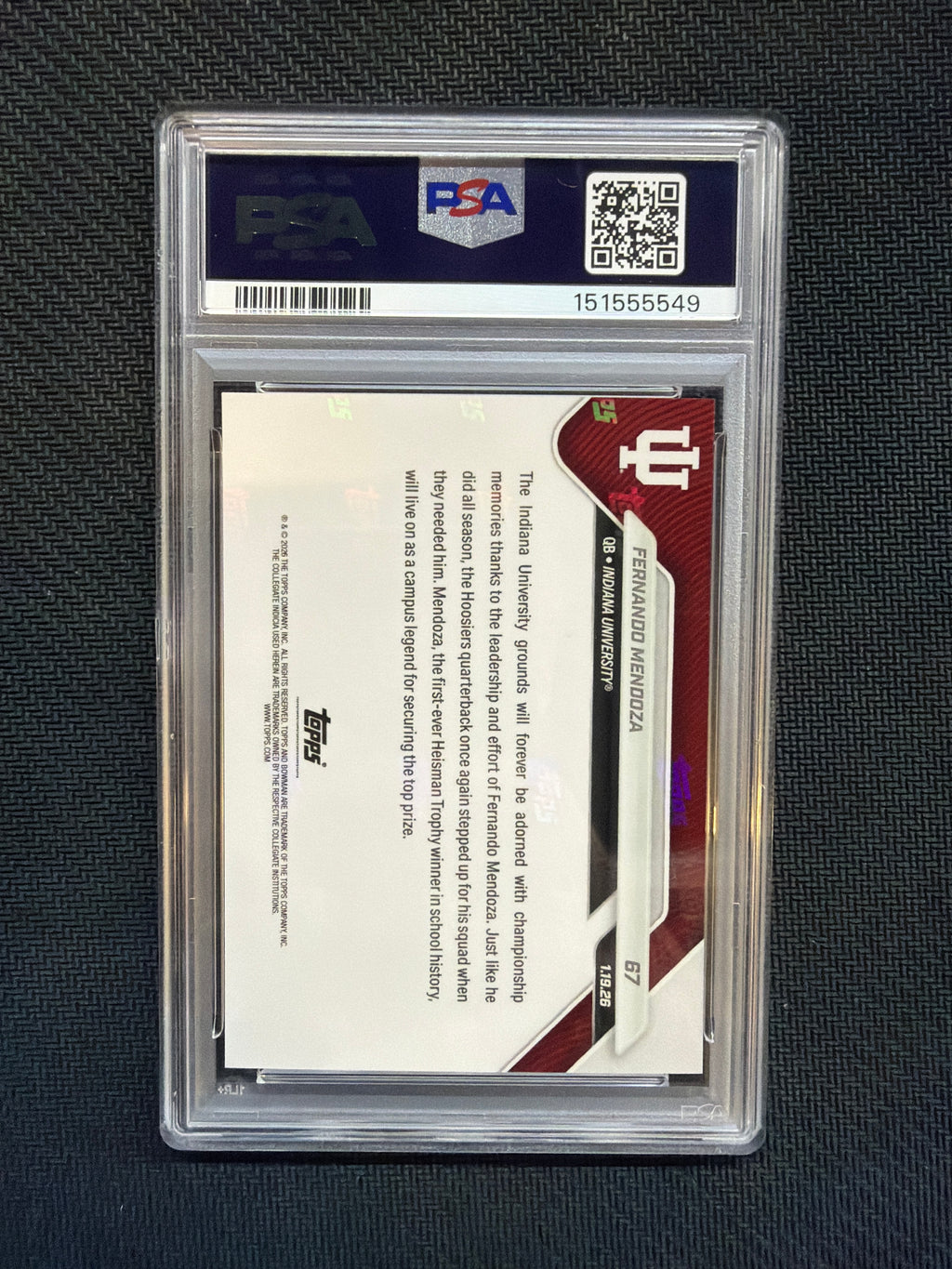2025 Bowman U Now Fernando Mendoza Rookie #67 PSA 10 Indiana 549