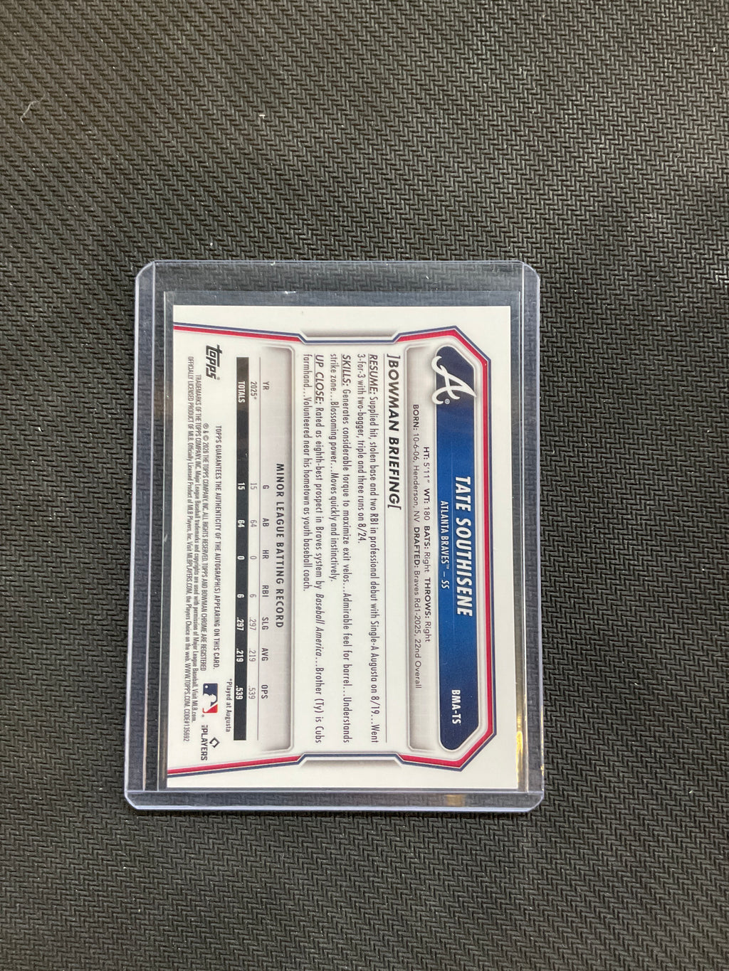 2026 Bowman Chrome Tate Southisene Mega Box Mojo Auto Braves
