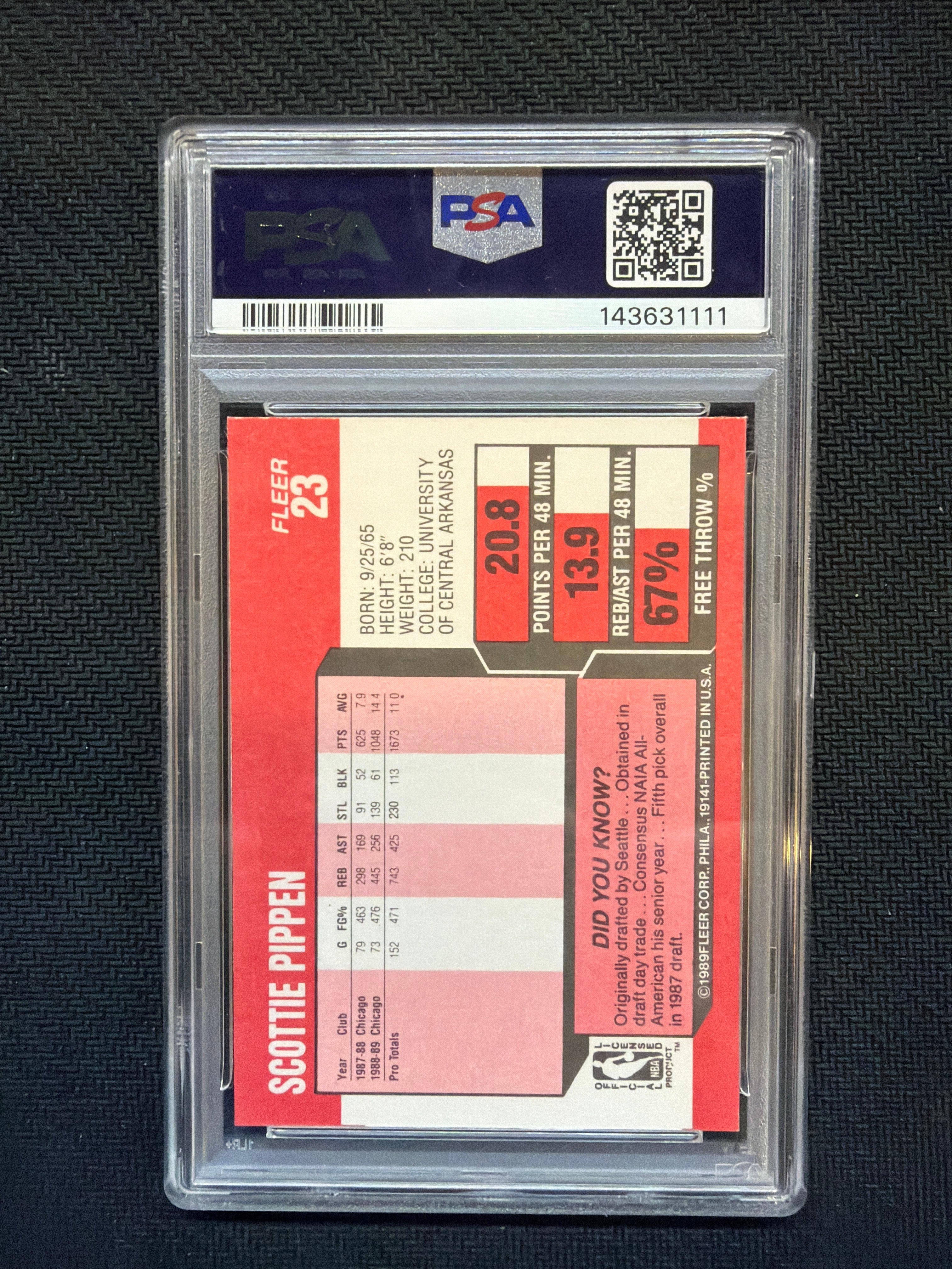 1989 Fleer #23 Scottie Pippen PSA 9 Bulls 111