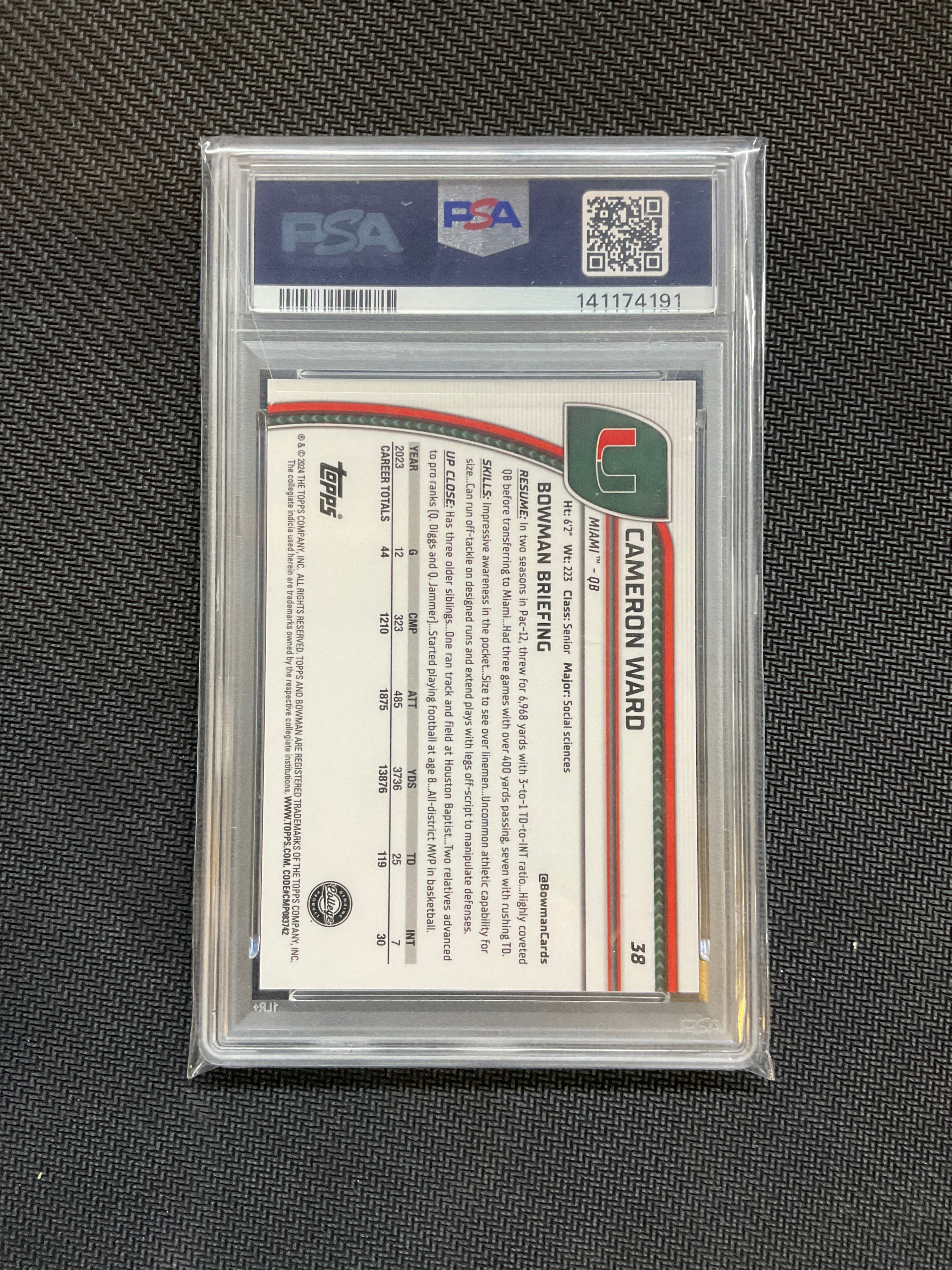 2024 Bowman U Cameron Ward Aqua /299 PSA 10 Miami