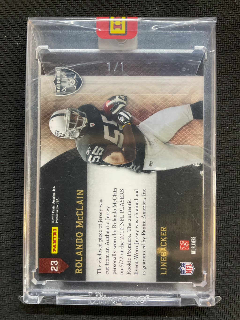 2010 Panini Plates & Patches Rolando McClain Rookie Jumbo Shield 1/1 Raiders