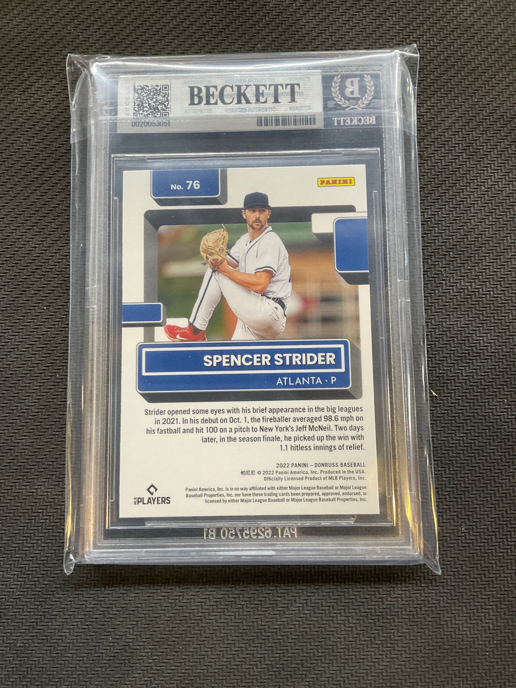 2022 Donruss Spencer Stirder Blue BGS 8.5 Braves