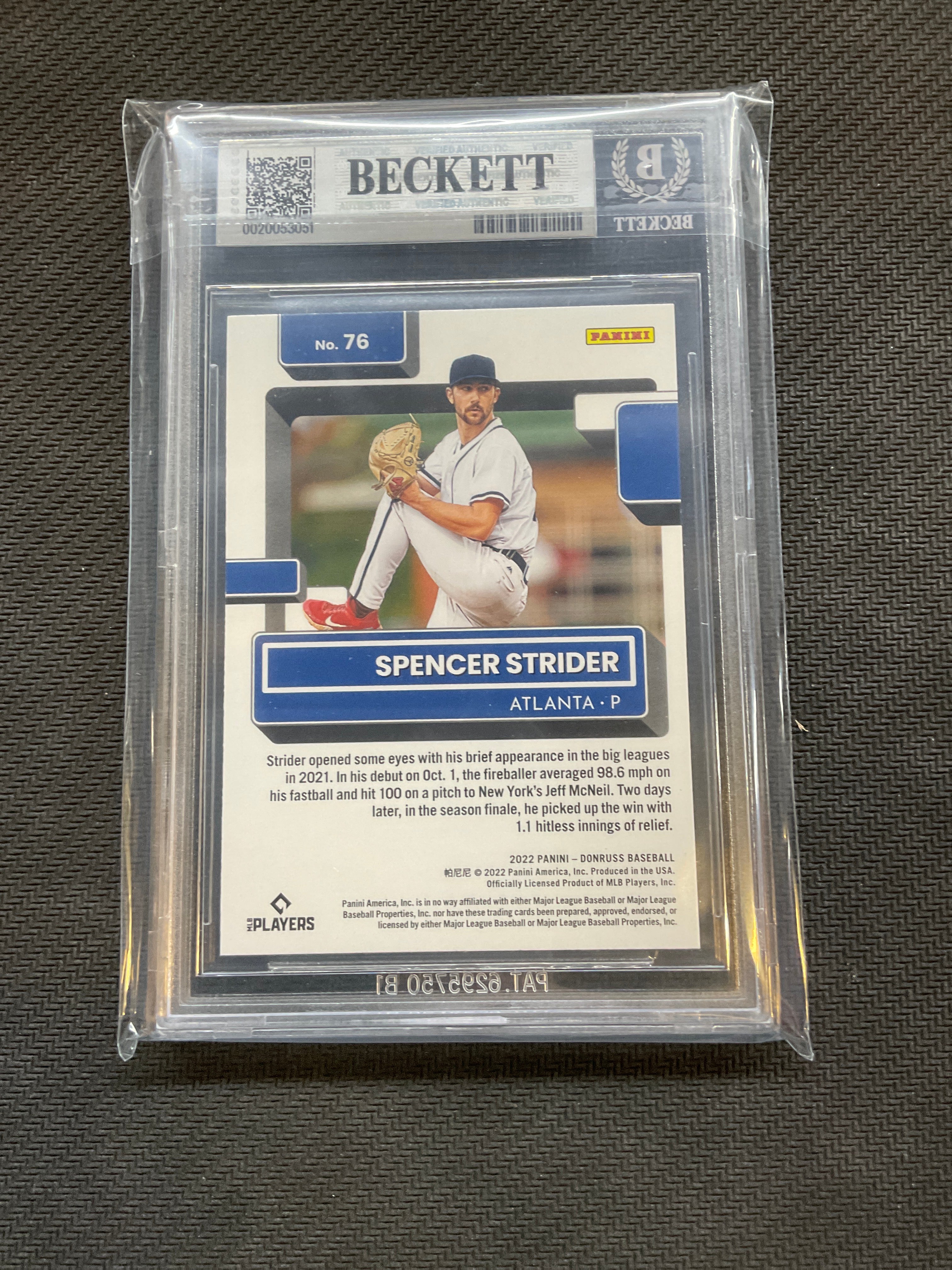 2022 Donruss Spencer Stirder Blue BGS 8.5 Braves