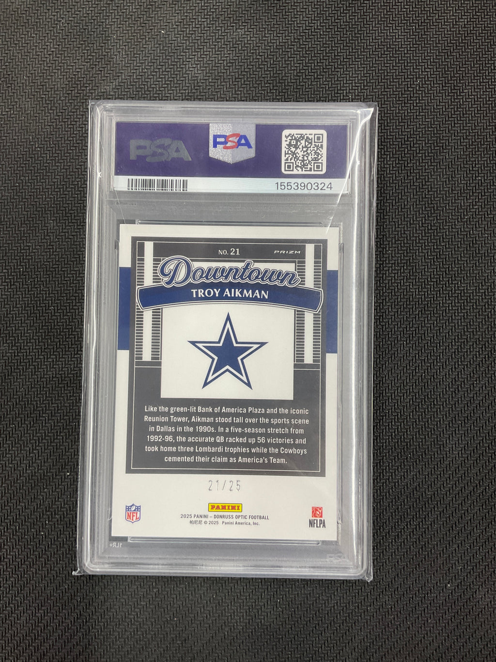 2025 Donruss Optic Troy Aikman Downtown Black Pandora /25 PSA 10
