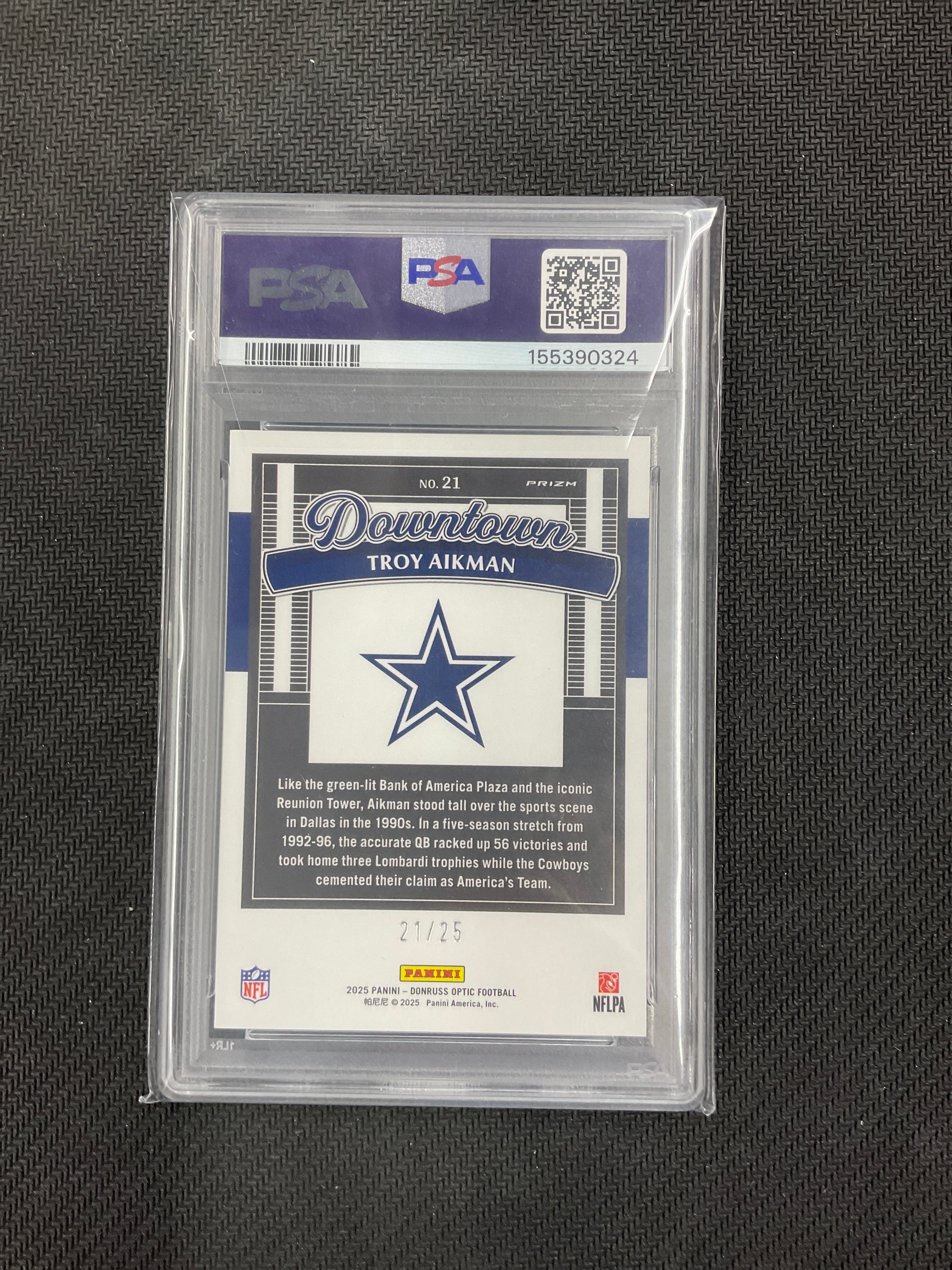 2025 Donruss Optic Troy Aikman Downtown Black Pandora /25 PSA 10