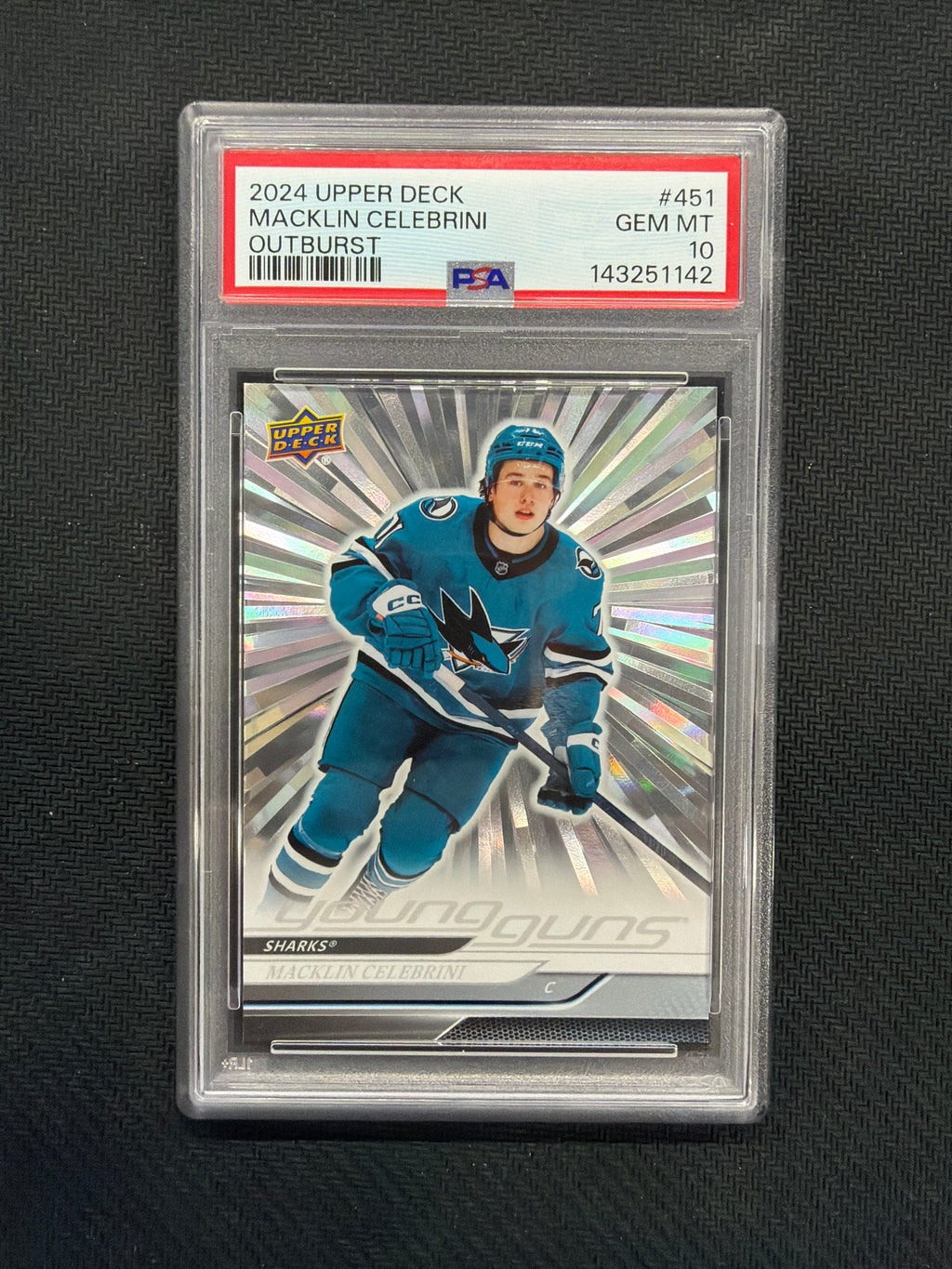 2024 Upper Deck Macklin Celebrini Outburst Young Guns PSA 10