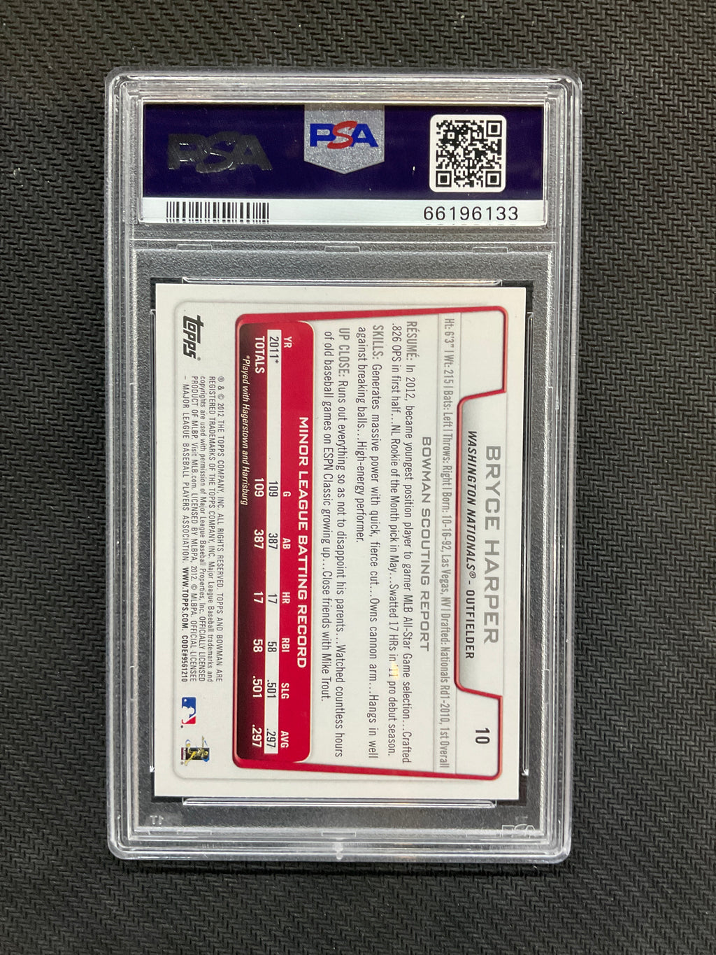 2012 Bowman Draft Bryce Haper #10 PSA 10 Nationals