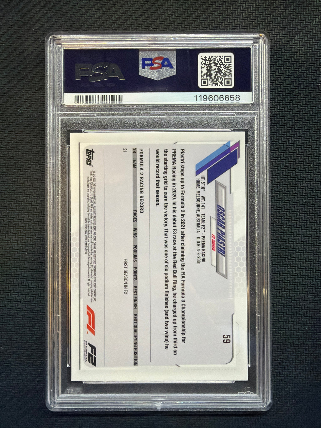 2021 Topps Chrome F1 Sapphire Oscar Piastri #59 Rookie PSA 10 658