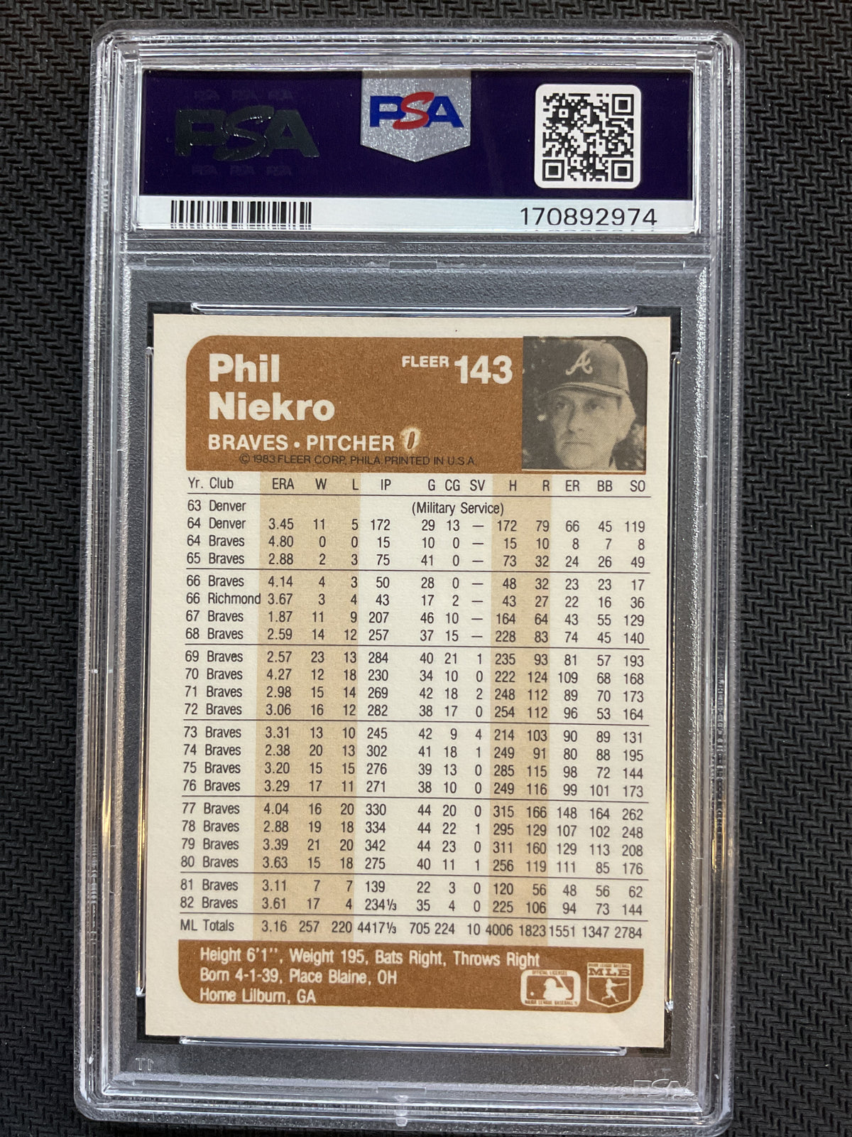 1983 Fleer #143 Phil Niekro PSA 8