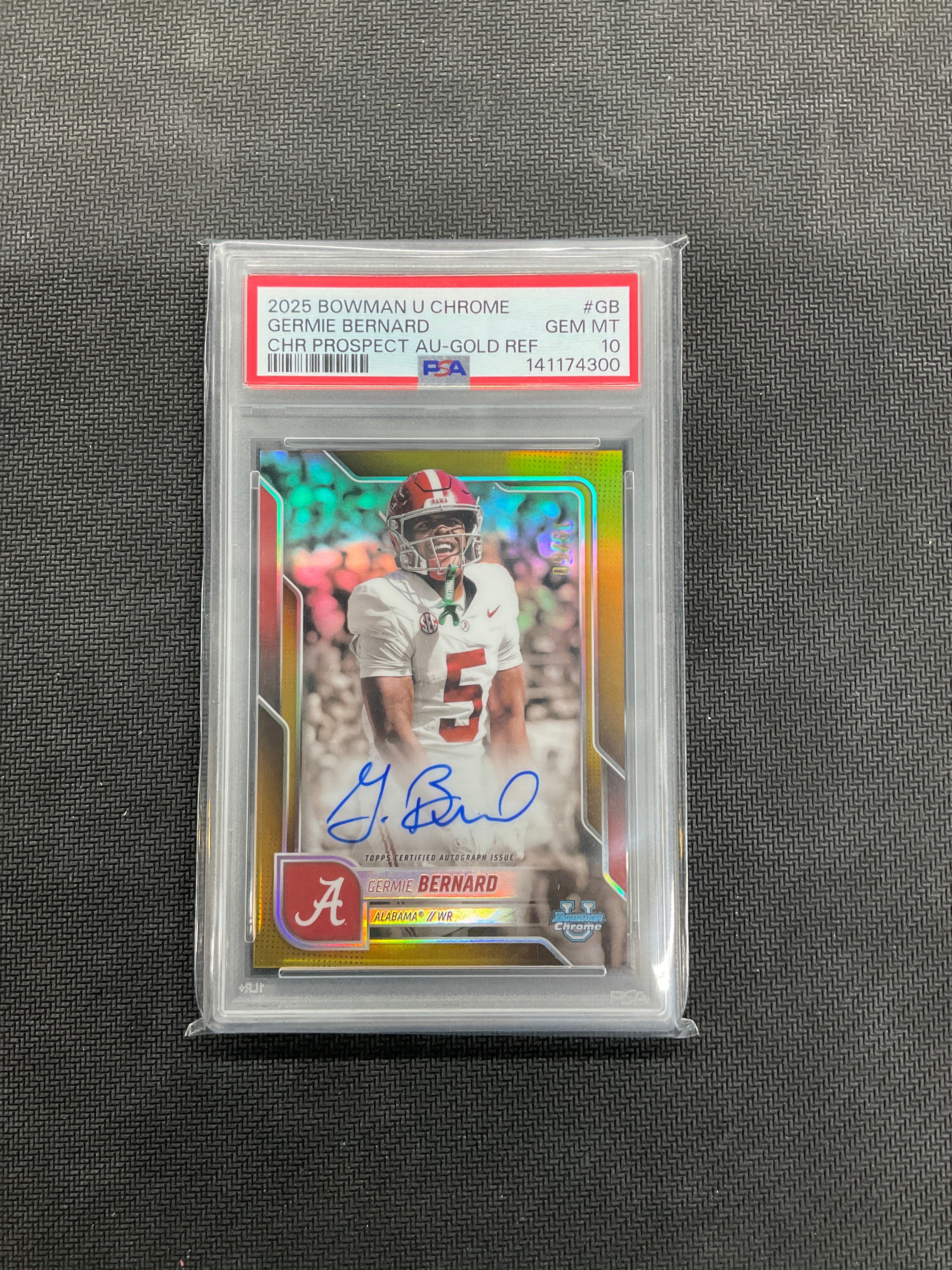 2025 Bowman U Chrome Germie Bernard Gold Auto /50 PSA 10 Alabama