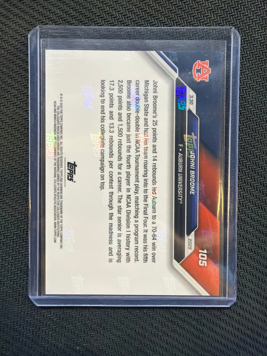 2025 Bowman U Now Johni Broome #105 Purple /25 Auburn