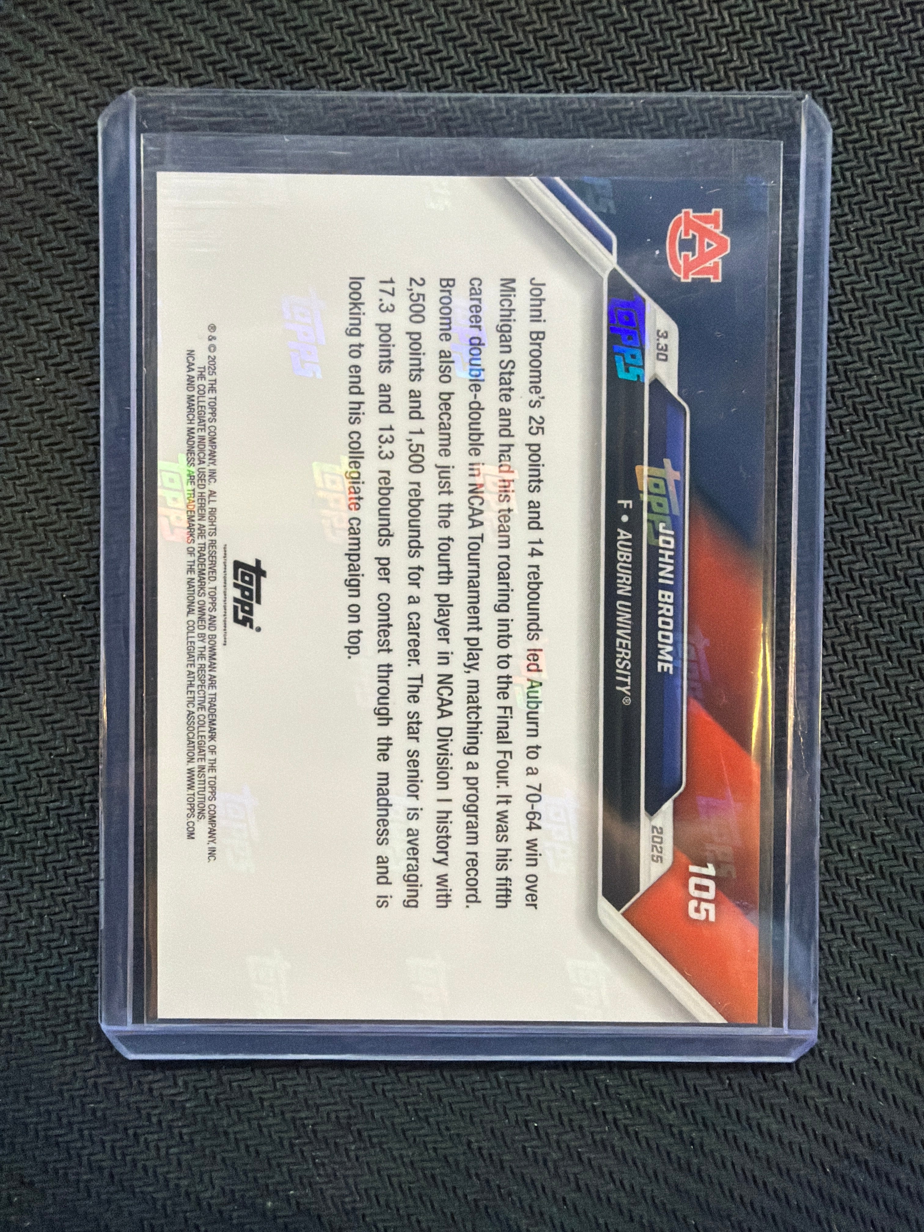 2025 Bowman U Now Johni Broome #105 Purple /25 Auburn
