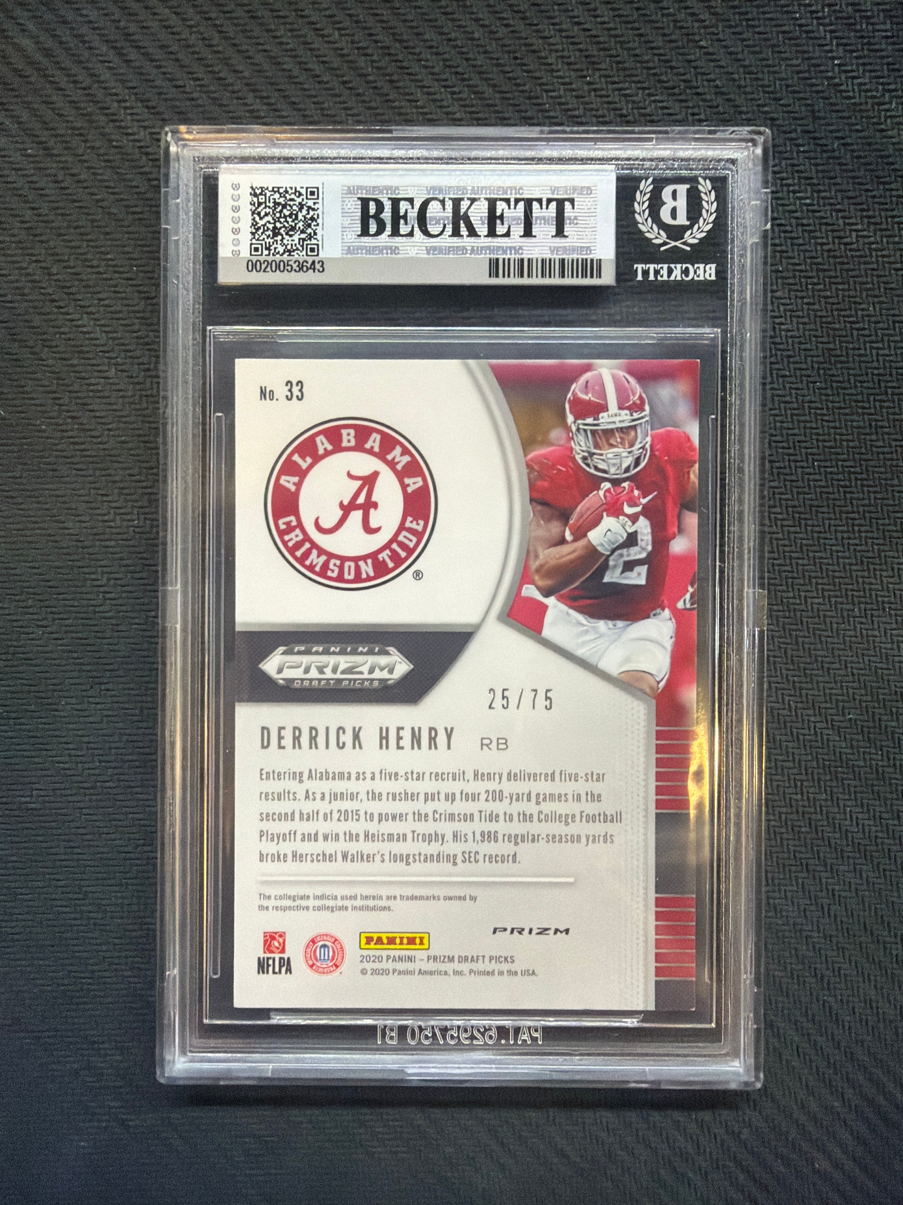 2020 Prizm Draft Picks Derrick Henry Hyper /75 BGS 8.5 Alabama