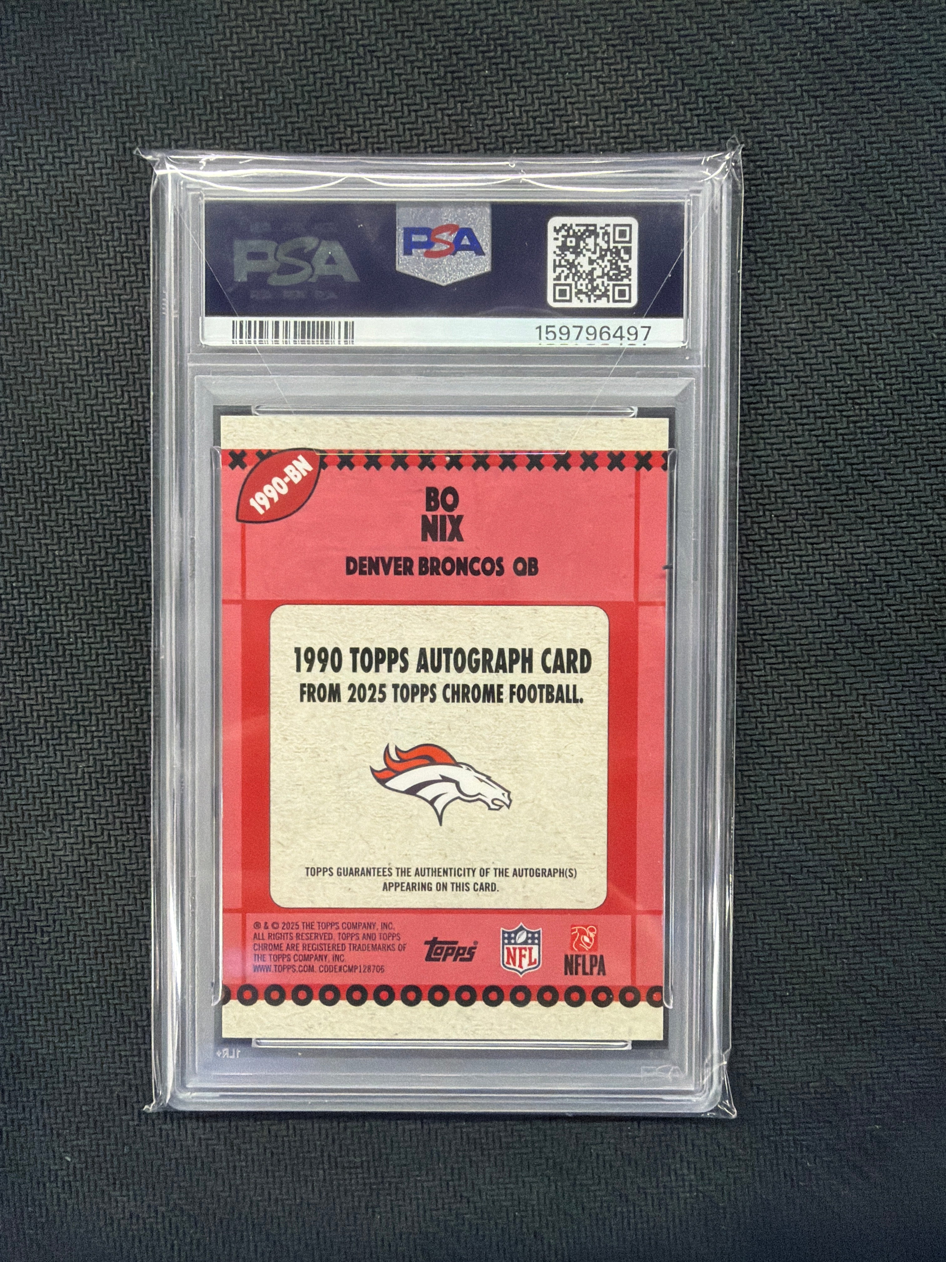 2025 Topps Chrome Bo Nix 1990 Topps Auto Orange Refractor /25 PSA 8