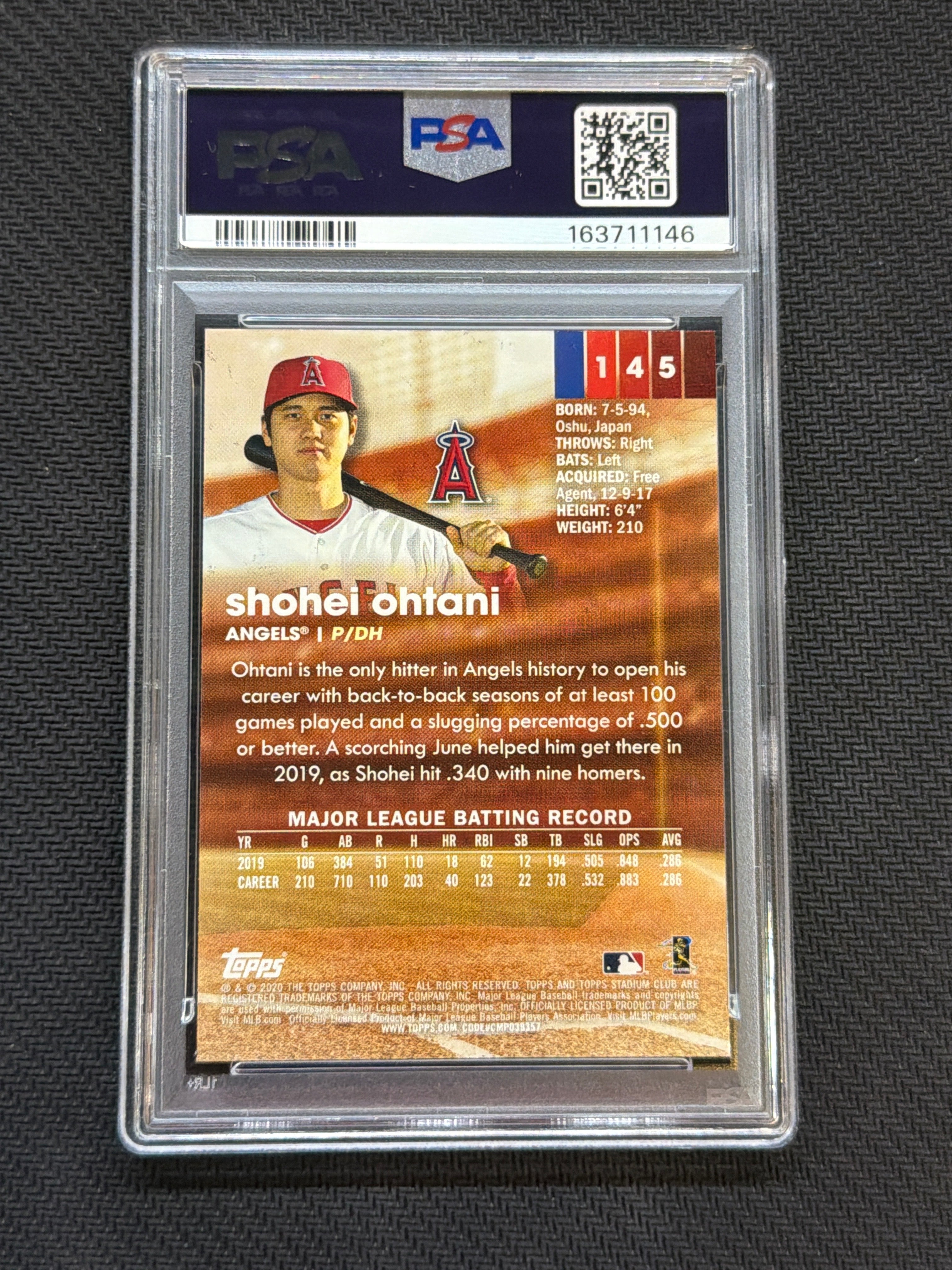 2020 Topps Stadium Club Shohei Ohtani #145 PSA 10 146
