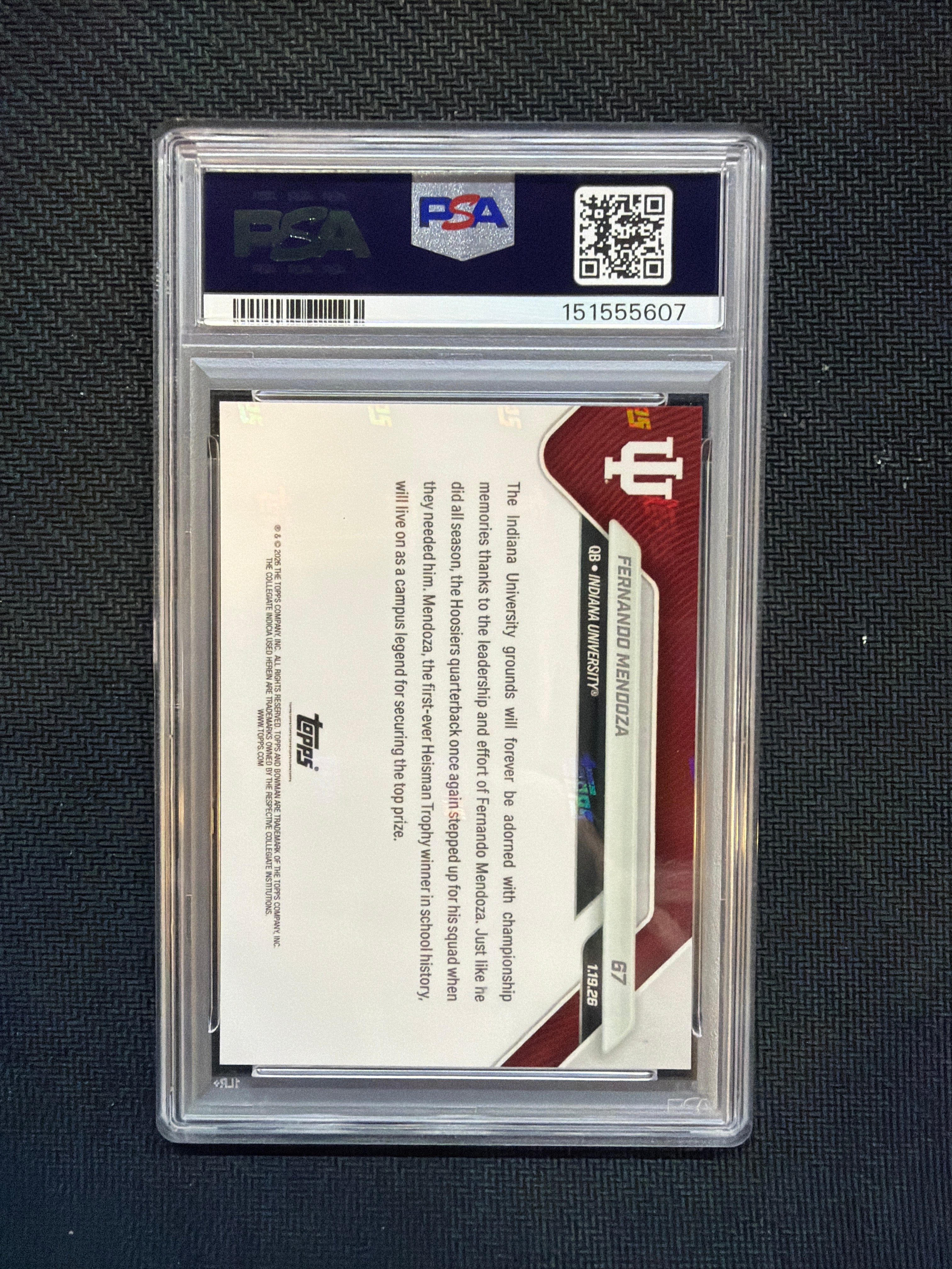 2025 Bowman U Now Fernando Mendoza Rookie #67 PSA 10 Indiana 607