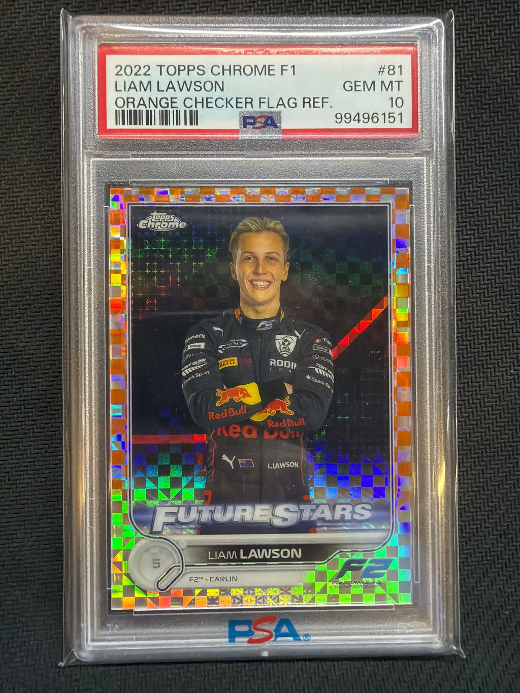 2022 Topps Chrome F1 Liam Lawson Orange Checker Flag Refractor /25 #81 PSA 10
