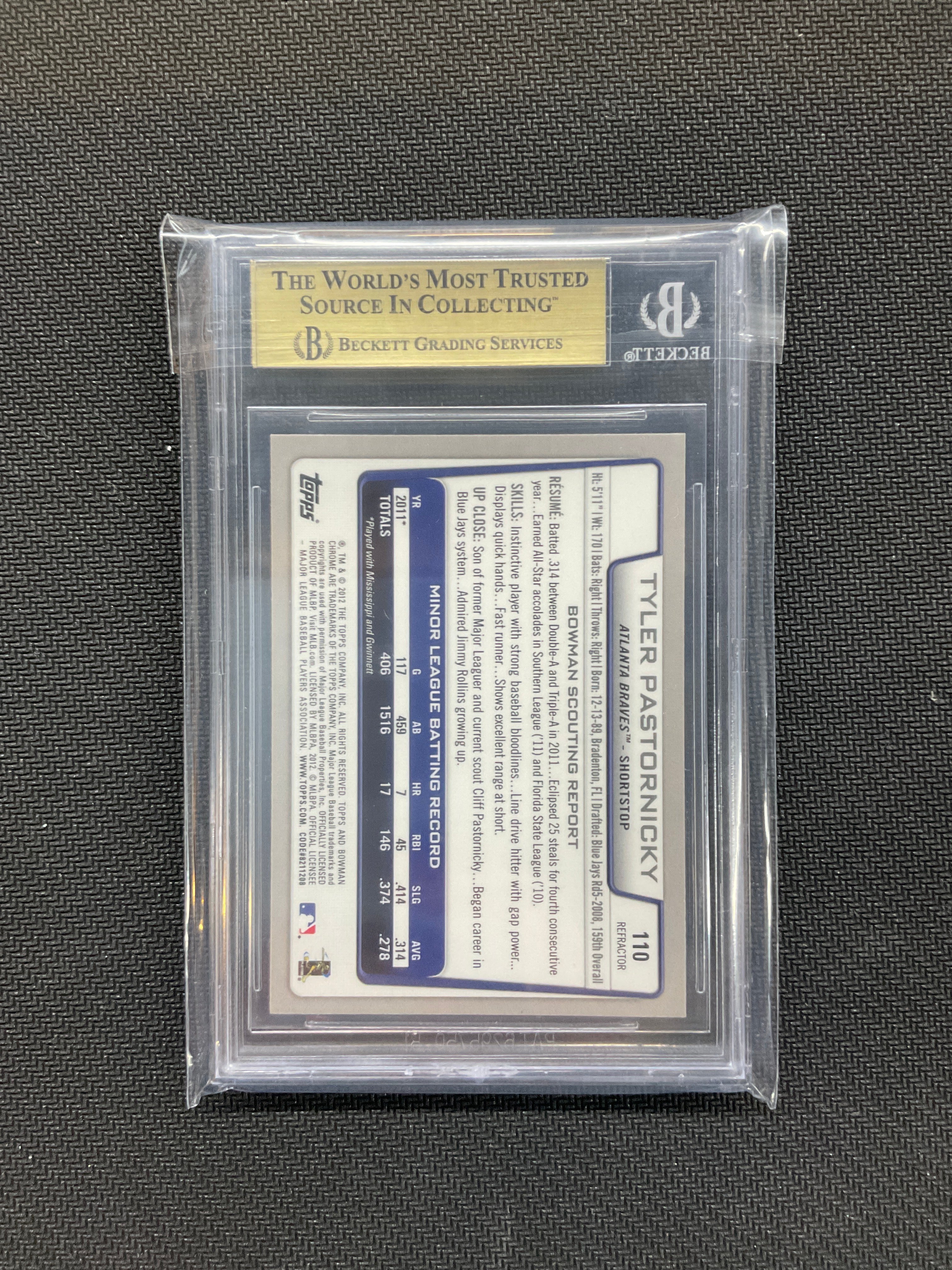 2012 Bowman Chrome Tyler Pastornicky Green Refractor Rookie BGS 9.5 Braves