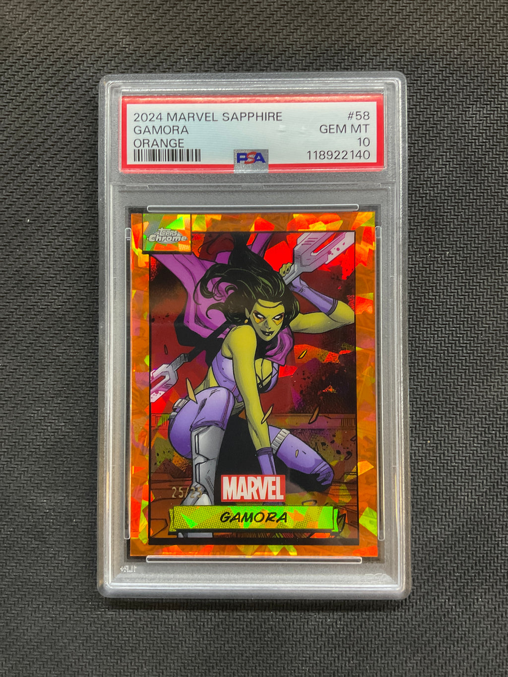 2024 Topps Chrome Marvel Sapphire Gamora Orange /25 PSA 10 140