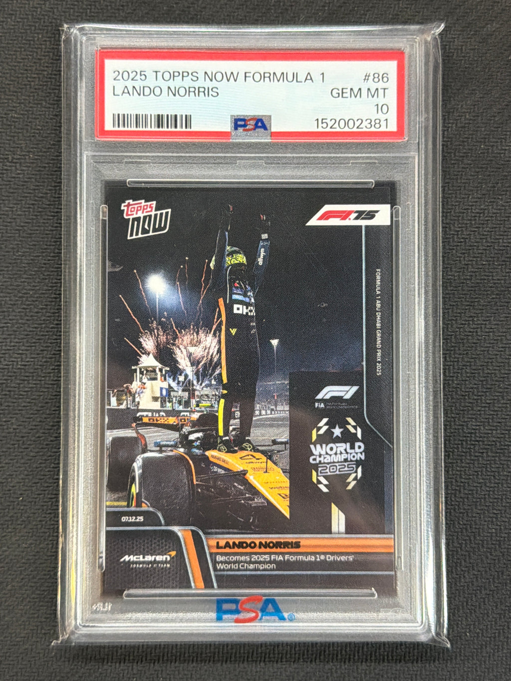 2025 Topps Now F1 Formula 1 Lando Norris World Champion PSA 10 381
